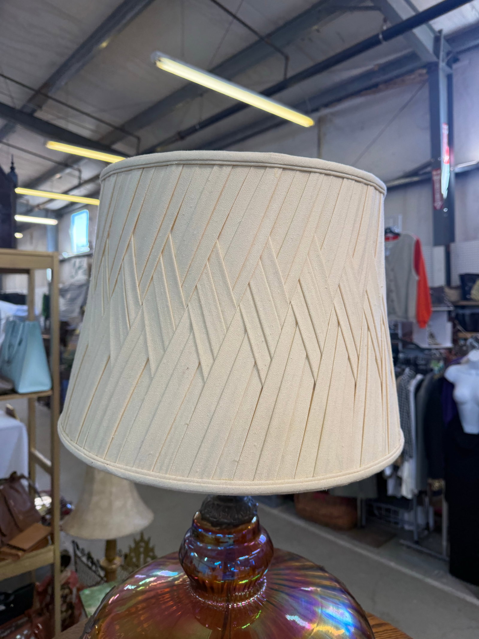 Vintage Hollywood Regency Carnival Glass Lamp With Shades MCM 33in - 4