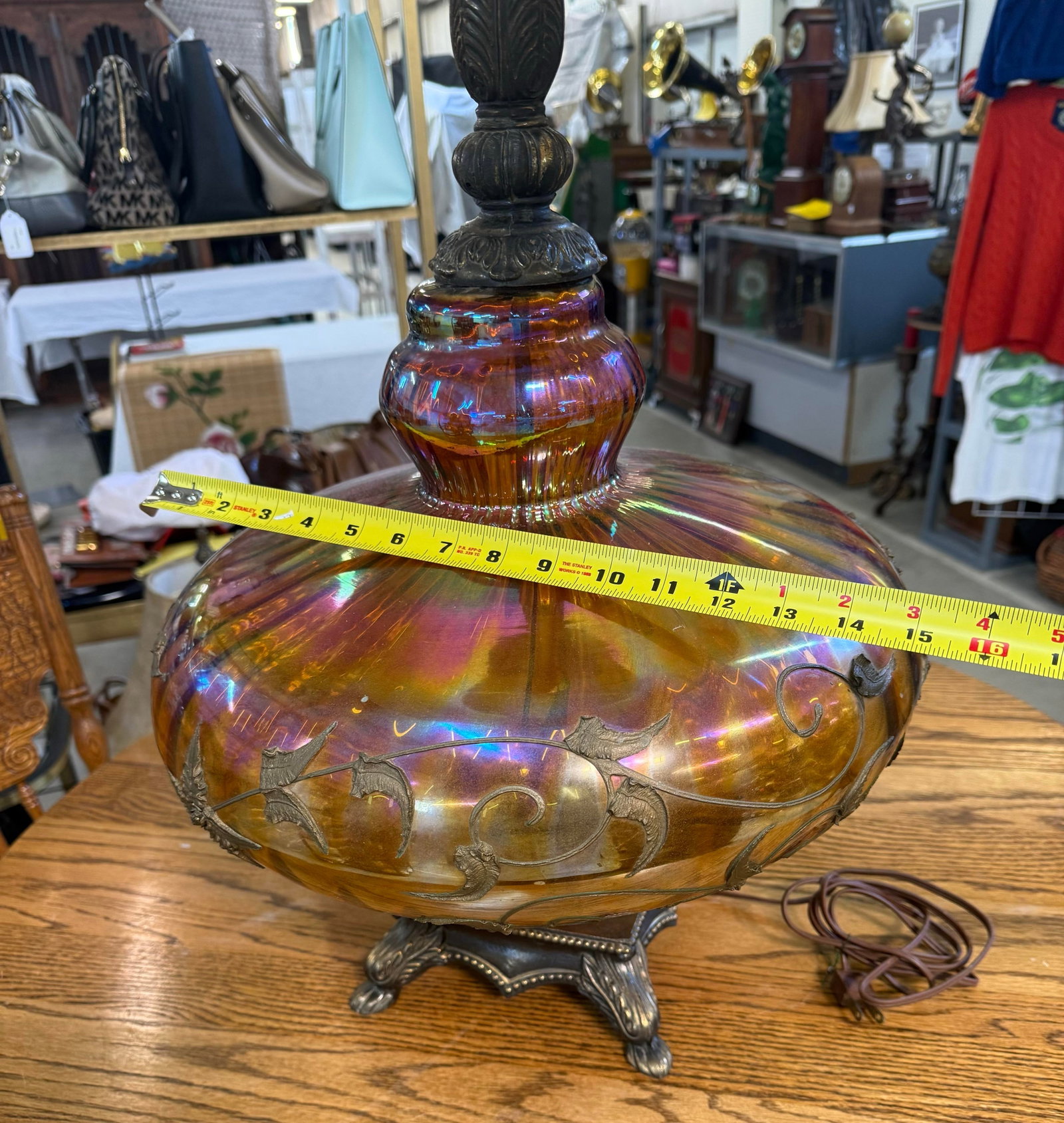 Vintage Hollywood Regency Carnival Glass Lamp With Shades MCM 33in - 8