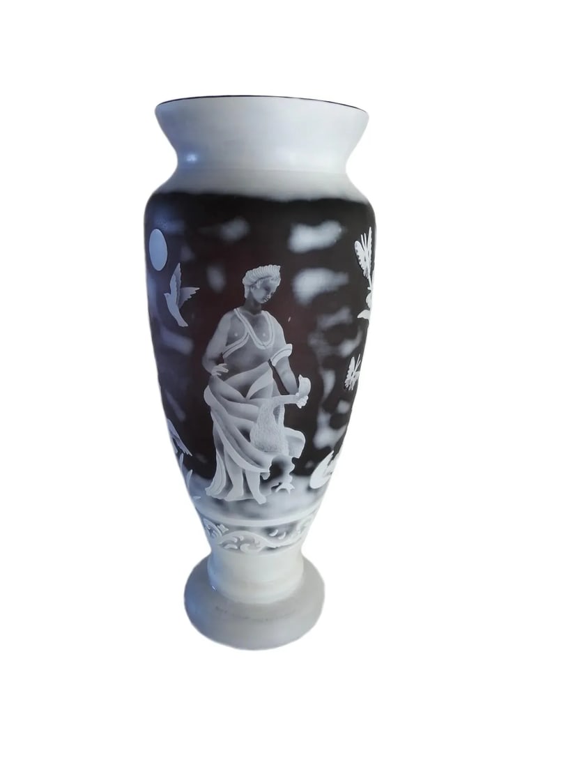 Antique John Northwood Cameo Leda and the Swan Glass Vase - 12