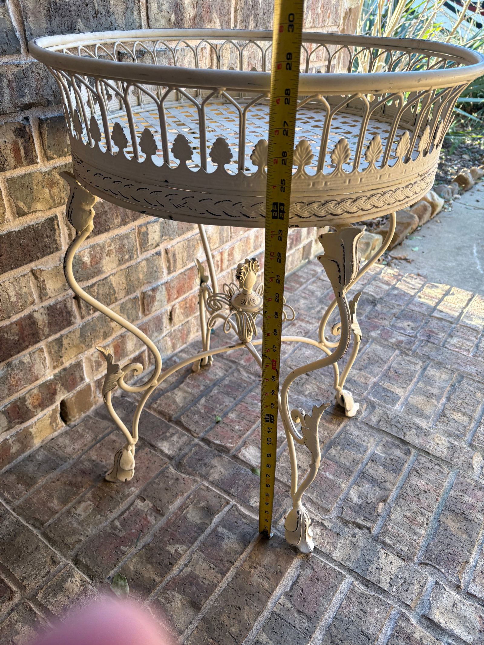 Vintage French Provincial Wrought Iron Round Plant Stand With Gallery Rim - 5