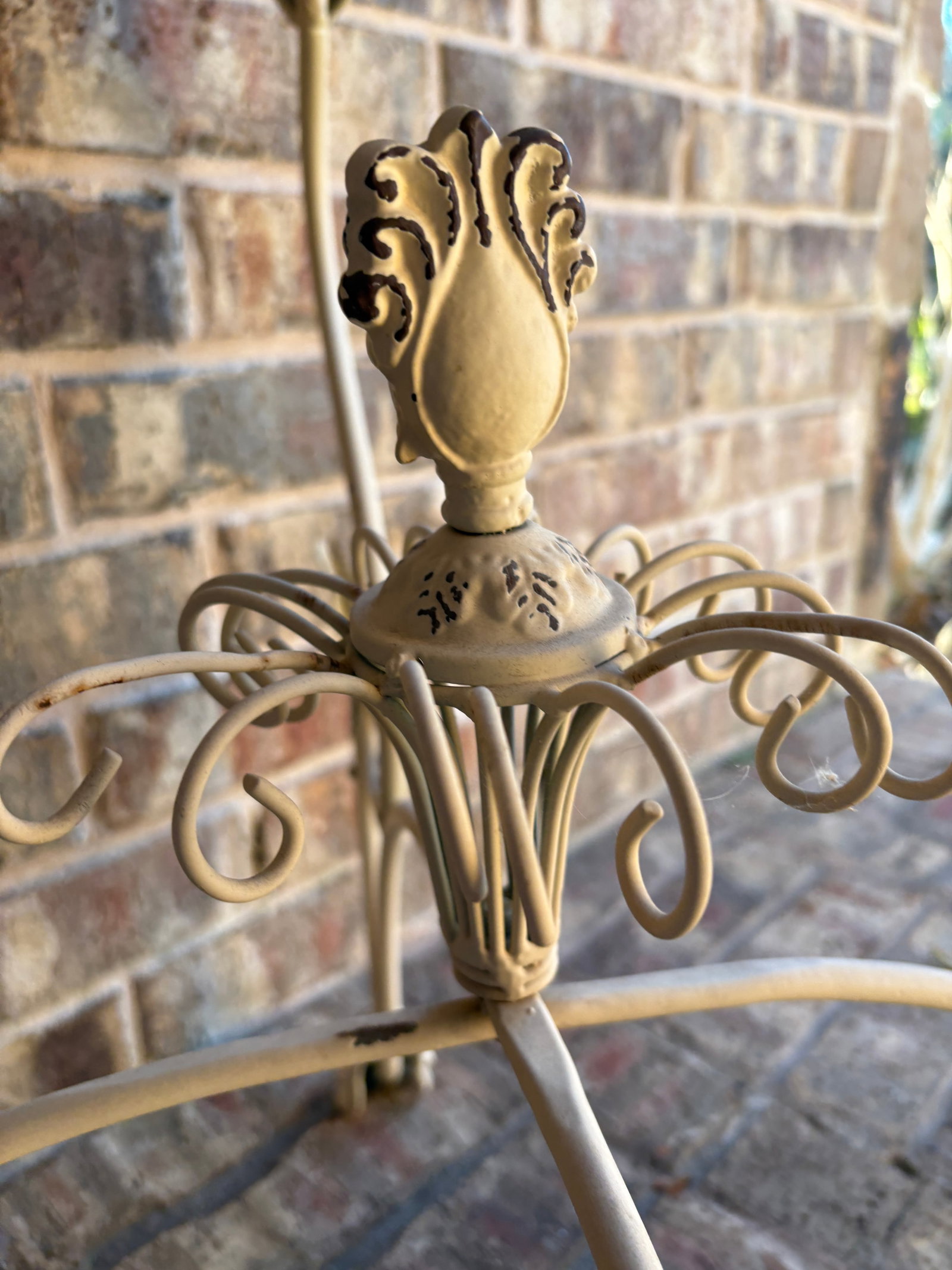 Vintage French Provincial Wrought Iron Round Plant Stand With Gallery Rim - 9