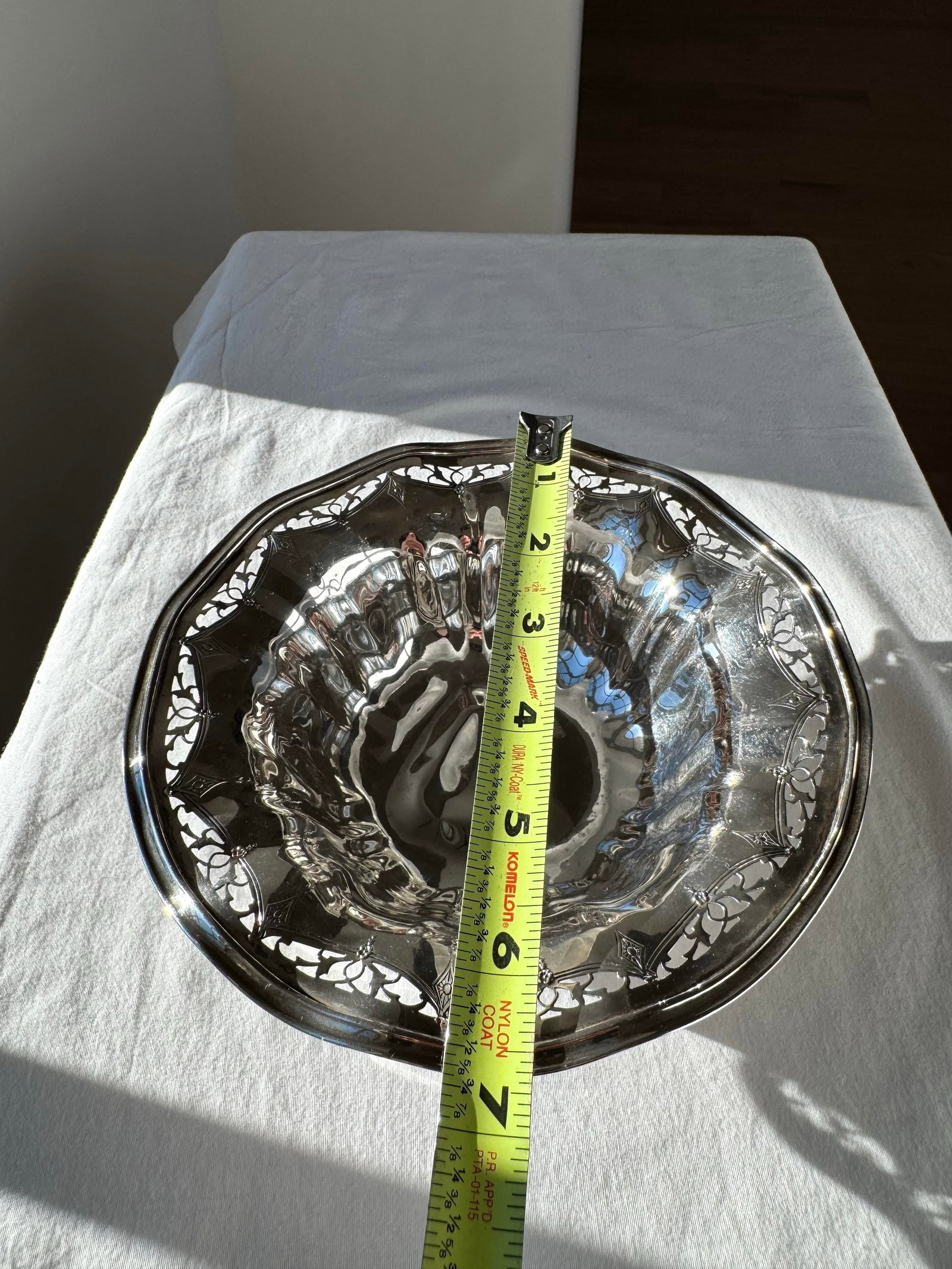 Antique Sterling Silver Bowl With Pierced Rim and Floral Scrollwork - 7
