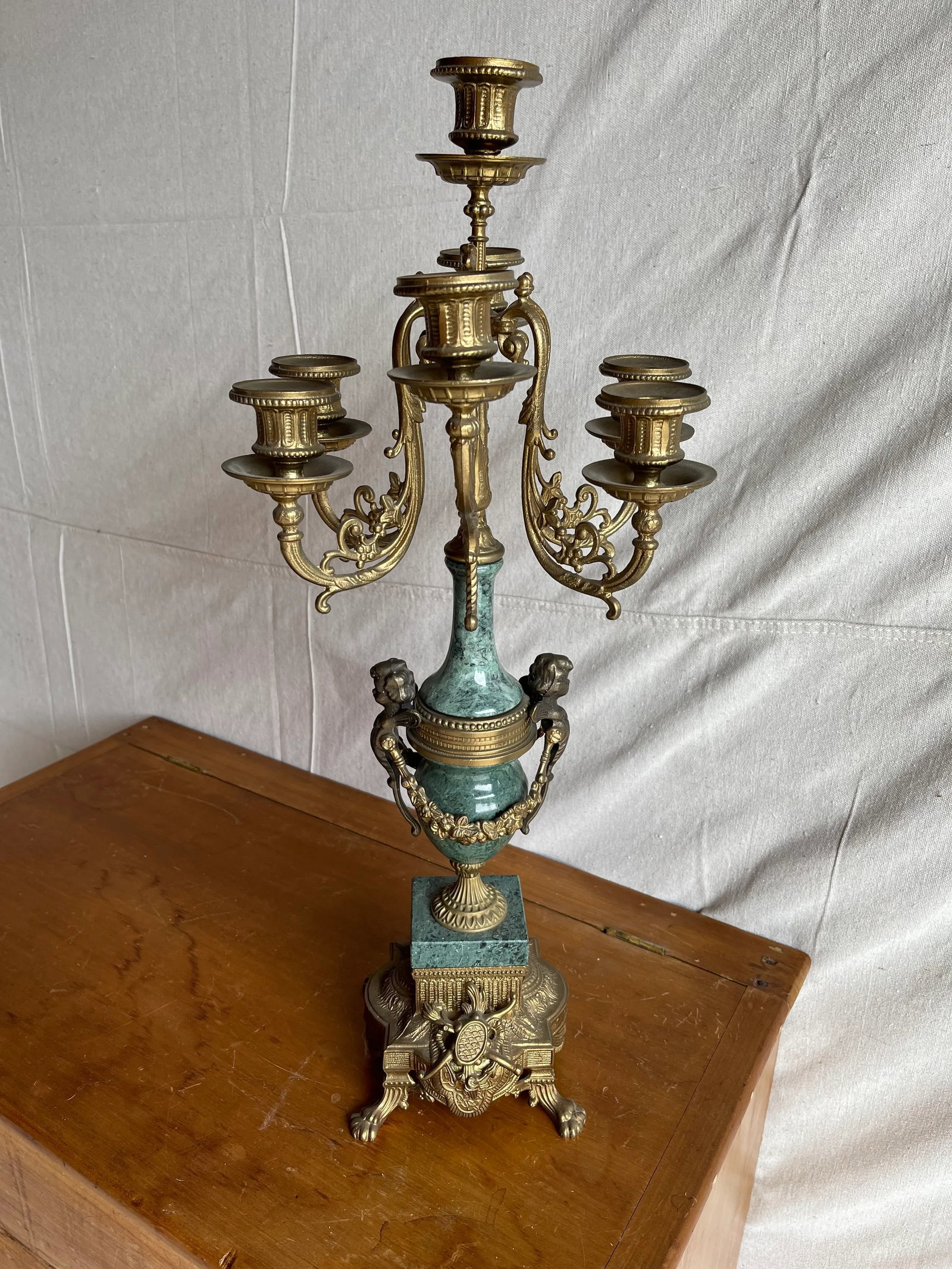 Early 20th Century Lancini Brass & Marble Imperial Candelabra, Made in Italy - 12