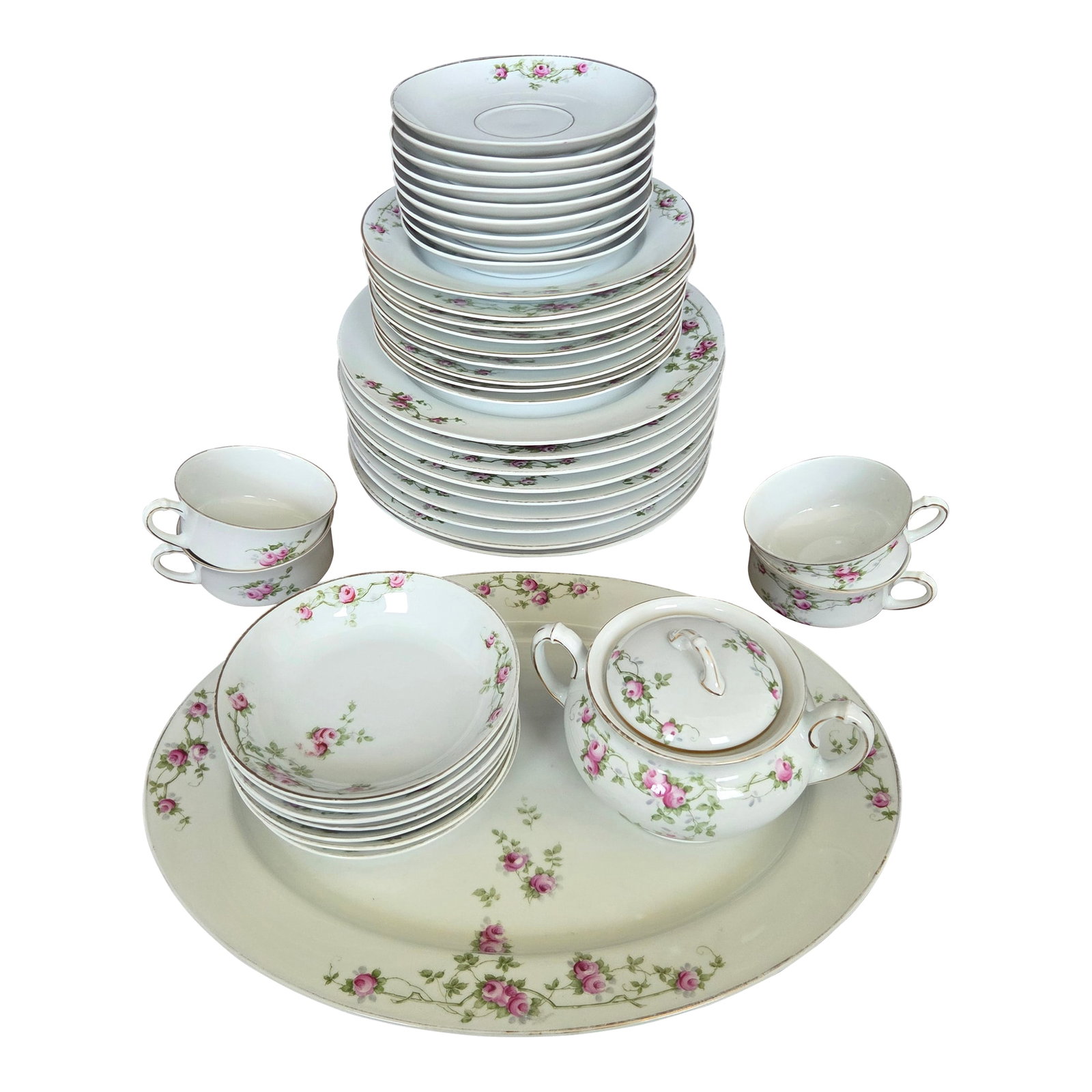 Antique Heinrich & Co. Porcelain China Dinnerware Service Set: This antique Heinrich & Co. porcelain dinnerware service represents the height of Bavarian craftsmanship during the early 20th century. Produced in Selb, Bavaria, the heart of German porcelain