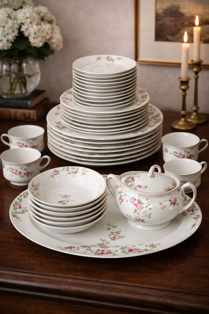 Antique Heinrich & Co. Porcelain China Dinnerware Service Set - 2