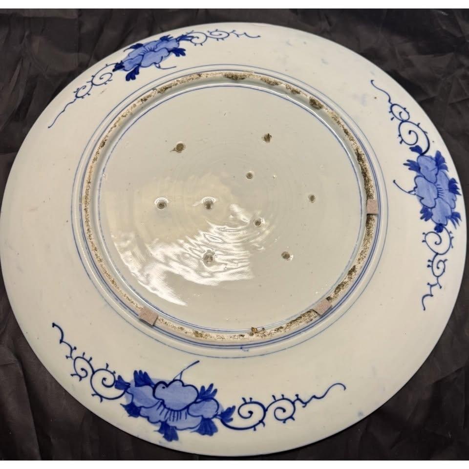 Rare 19c Antique Japanese Blue White Arita Charger Dish Plate Big Platter 18.5" - 2