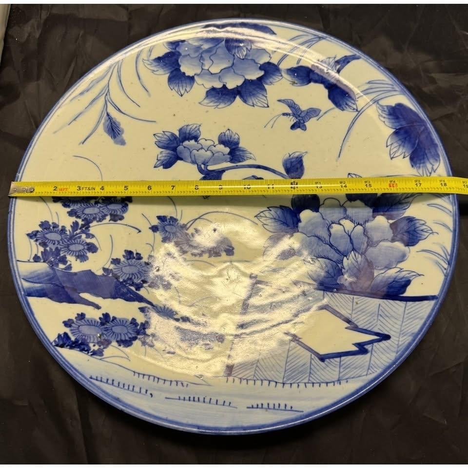 Rare 19c Antique Japanese Blue White Arita Charger Dish Plate Big Platter 18.5" - 3