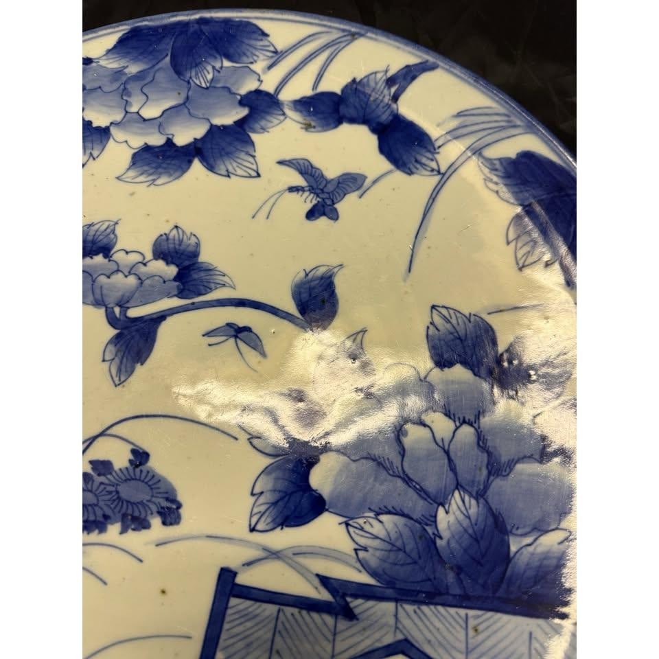 Rare 19c Antique Japanese Blue White Arita Charger Dish Plate Big Platter 18.5" - 6