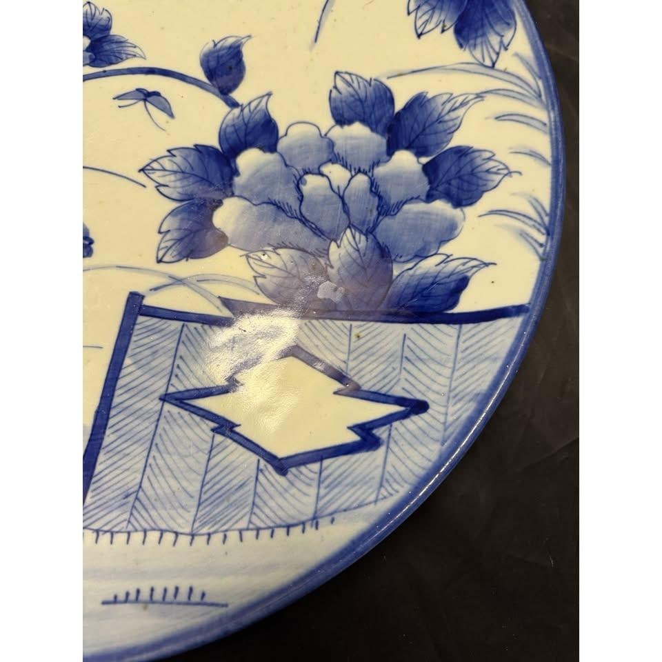 Rare 19c Antique Japanese Blue White Arita Charger Dish Plate Big Platter 18.5" - 7