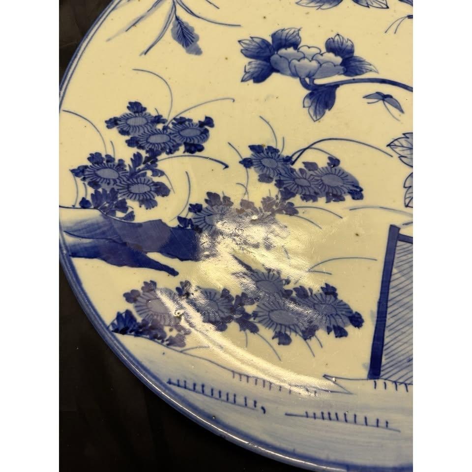 Rare 19c Antique Japanese Blue White Arita Charger Dish Plate Big Platter 18.5" - 8