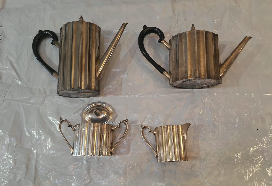Antique Edwardian Silver-Plated Fluted Tea & Coffee Service With Ebonized Handles, 4-Piece Set - 13