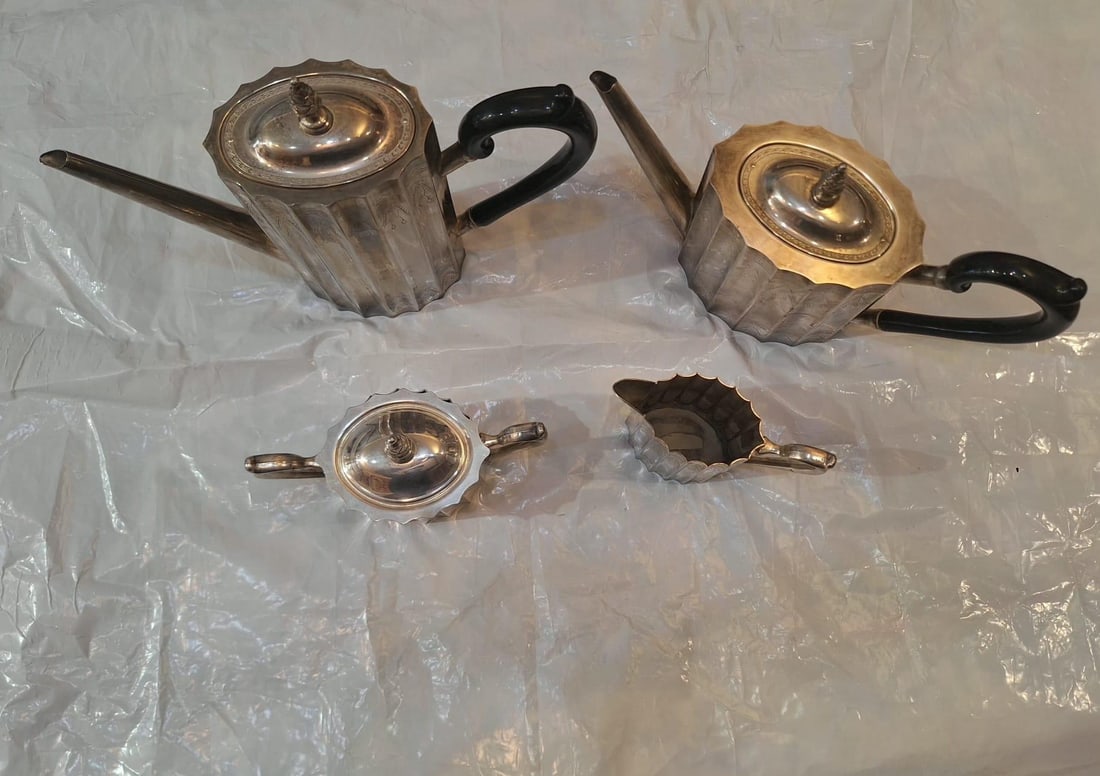 Antique Edwardian Silver-Plated Fluted Tea & Coffee Service With Ebonized Handles, 4-Piece Set - 2