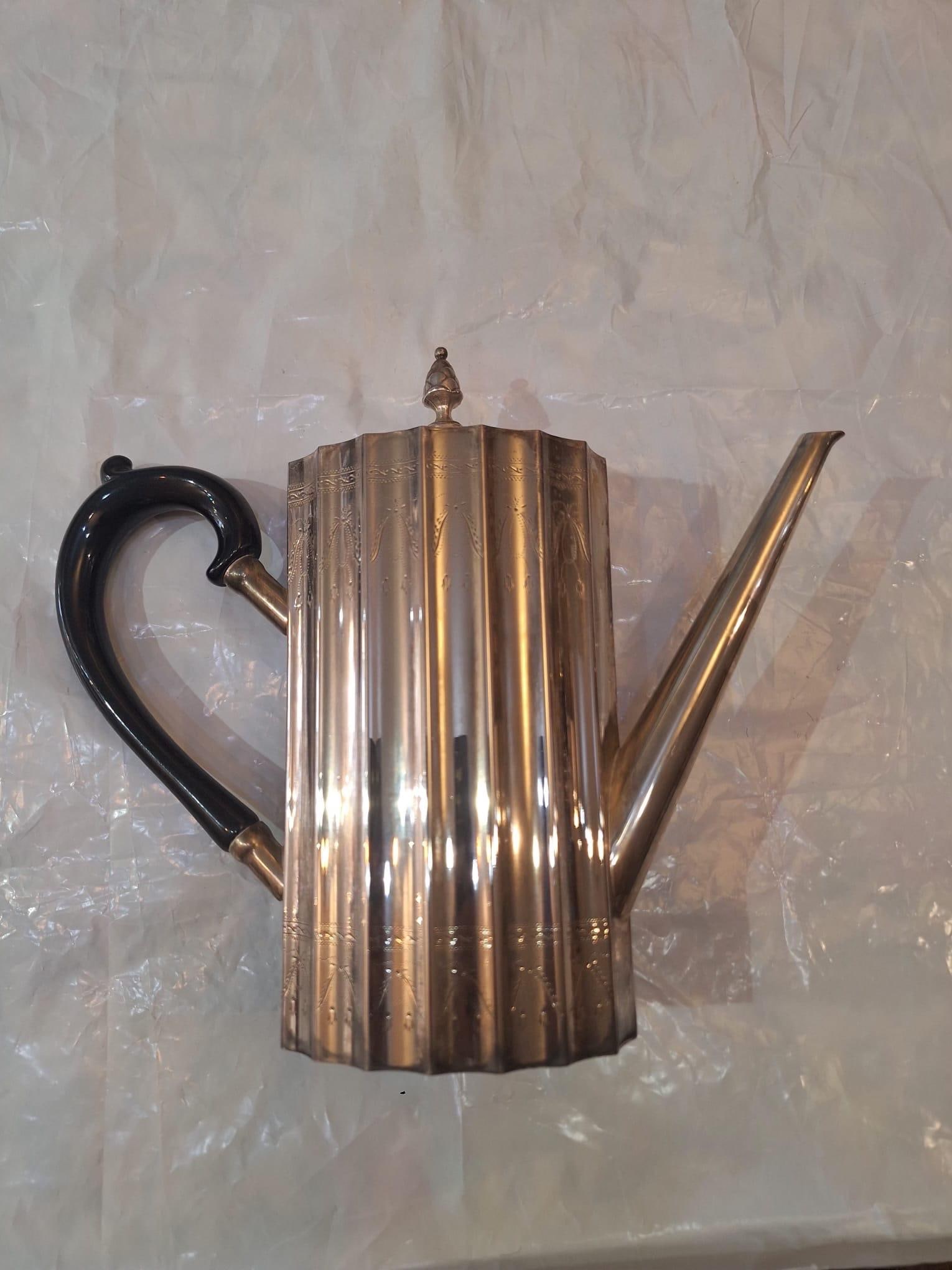 Antique Edwardian Silver-Plated Fluted Tea & Coffee Service With Ebonized Handles, 4-Piece Set - 7