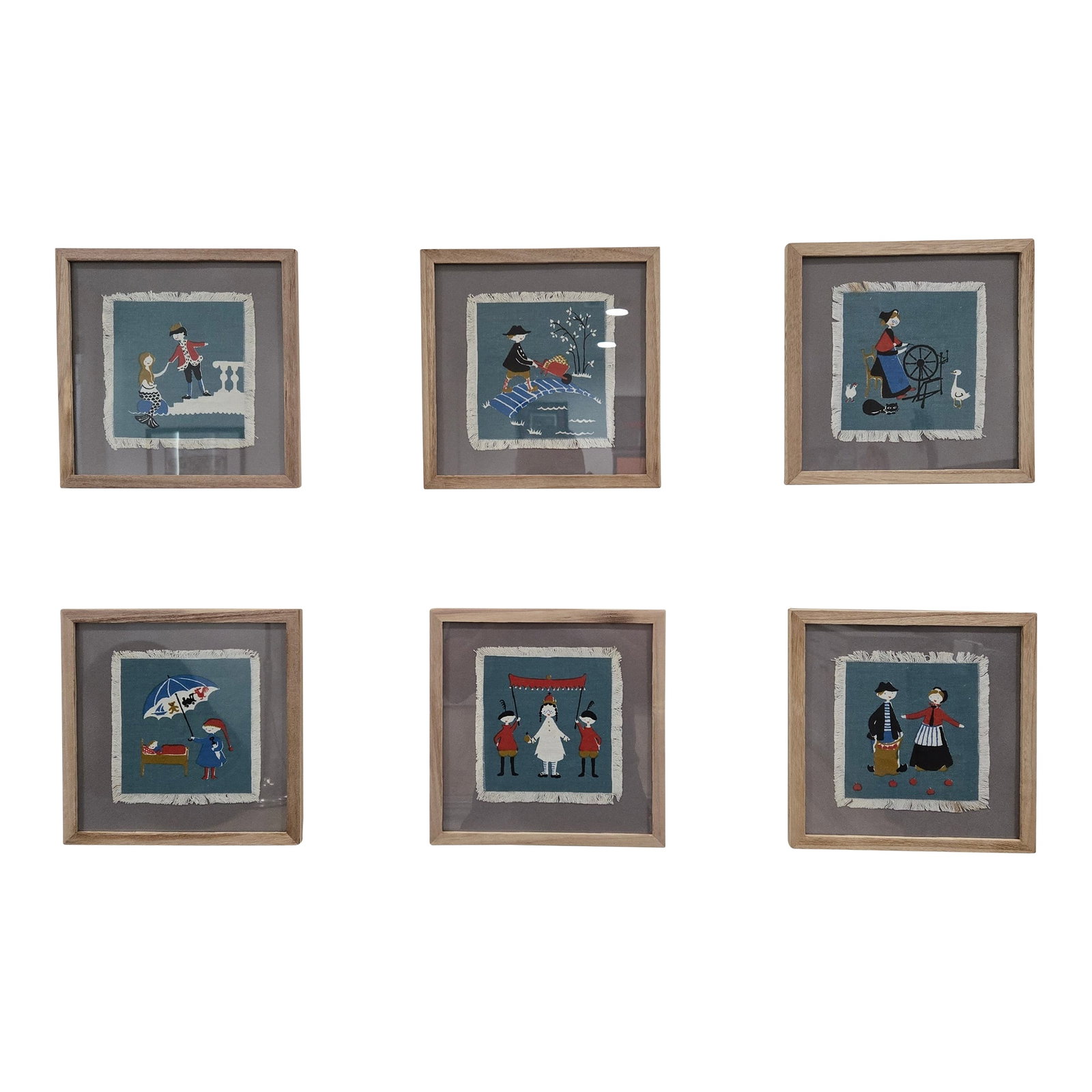 Set of Six Hans Christian Andersen Textile Napkin Artworks by Aase & Preben Jangaard, Framed Danish (1 of 14)