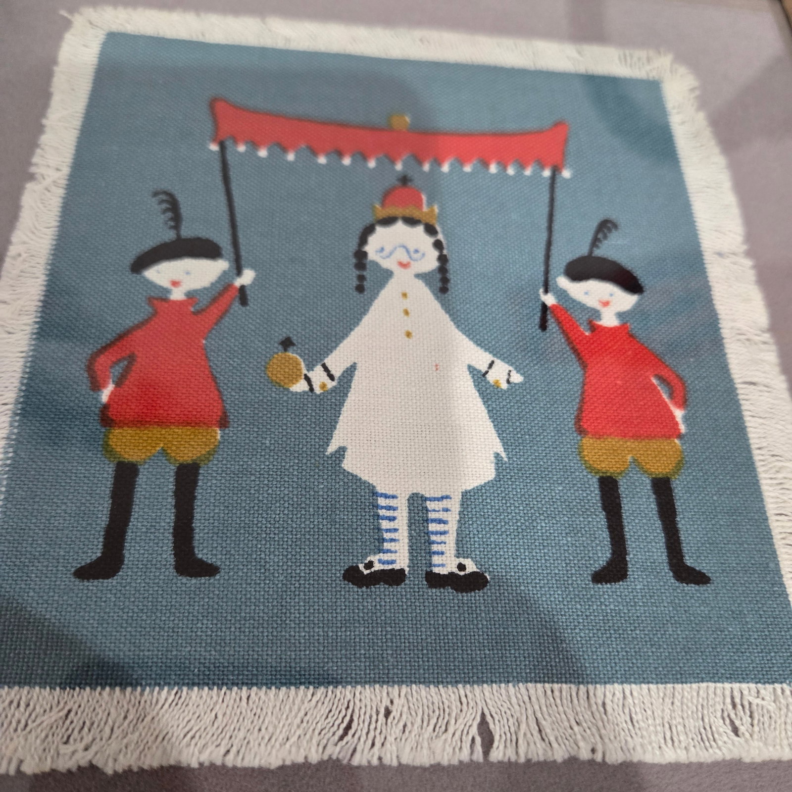 Set of Six Hans Christian Andersen Textile Napkin Artworks by Aase & Preben Jangaard, Framed Danish - 6