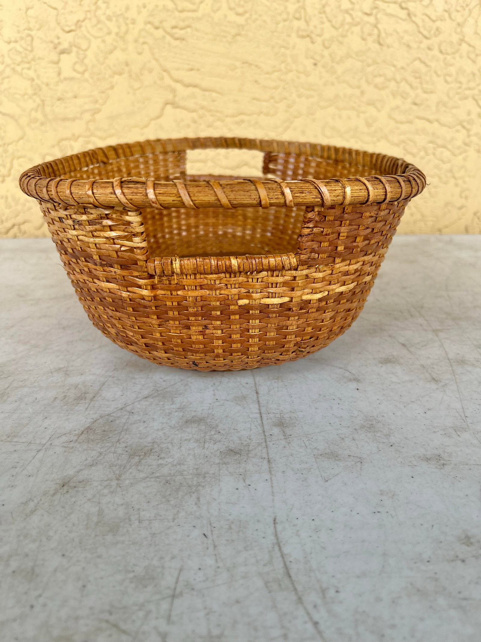 Vintage Nantucket Lightship Style Tight Woven Wicker Basket Wood Bottom - 3
