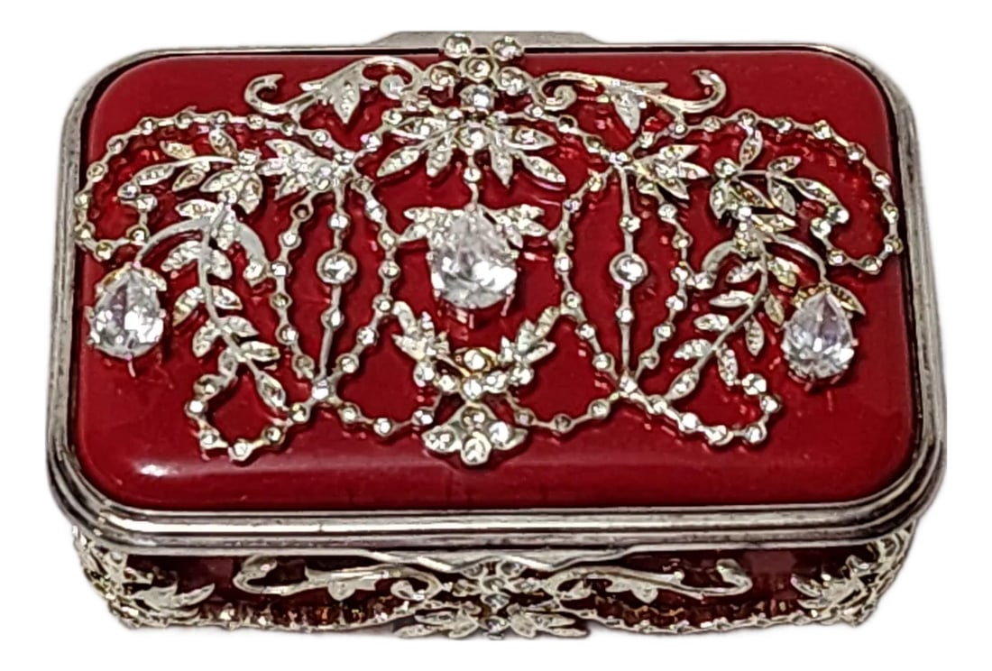 Rare Halcyon Days Swarovski Crystal Trinket Pill Box Vintage Handcrafted Gilbert Collection Enamel (1 of 10)