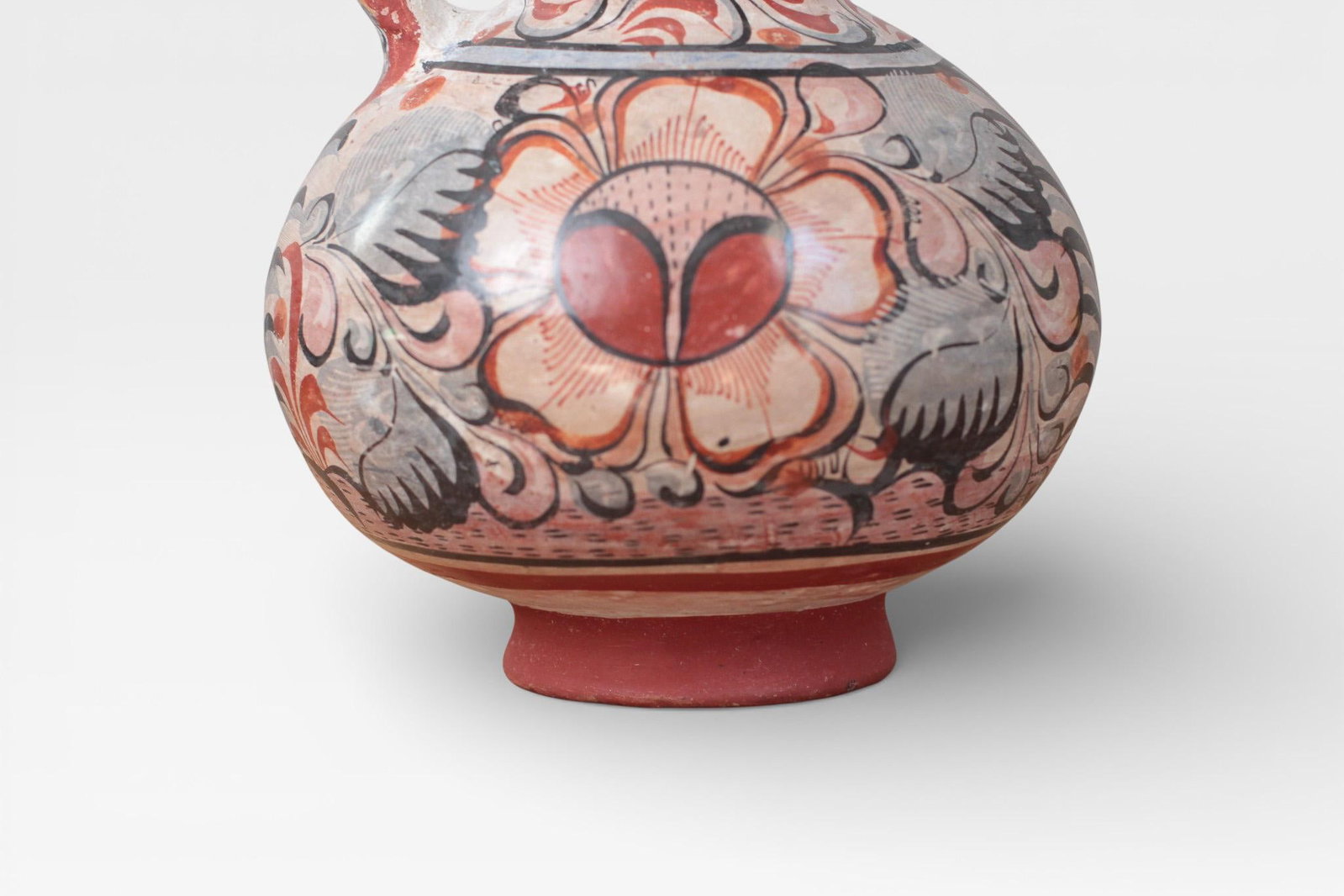 1970s Mexican Tonala Pottery Pitcher With Haindpainted Floral Motifs - 10