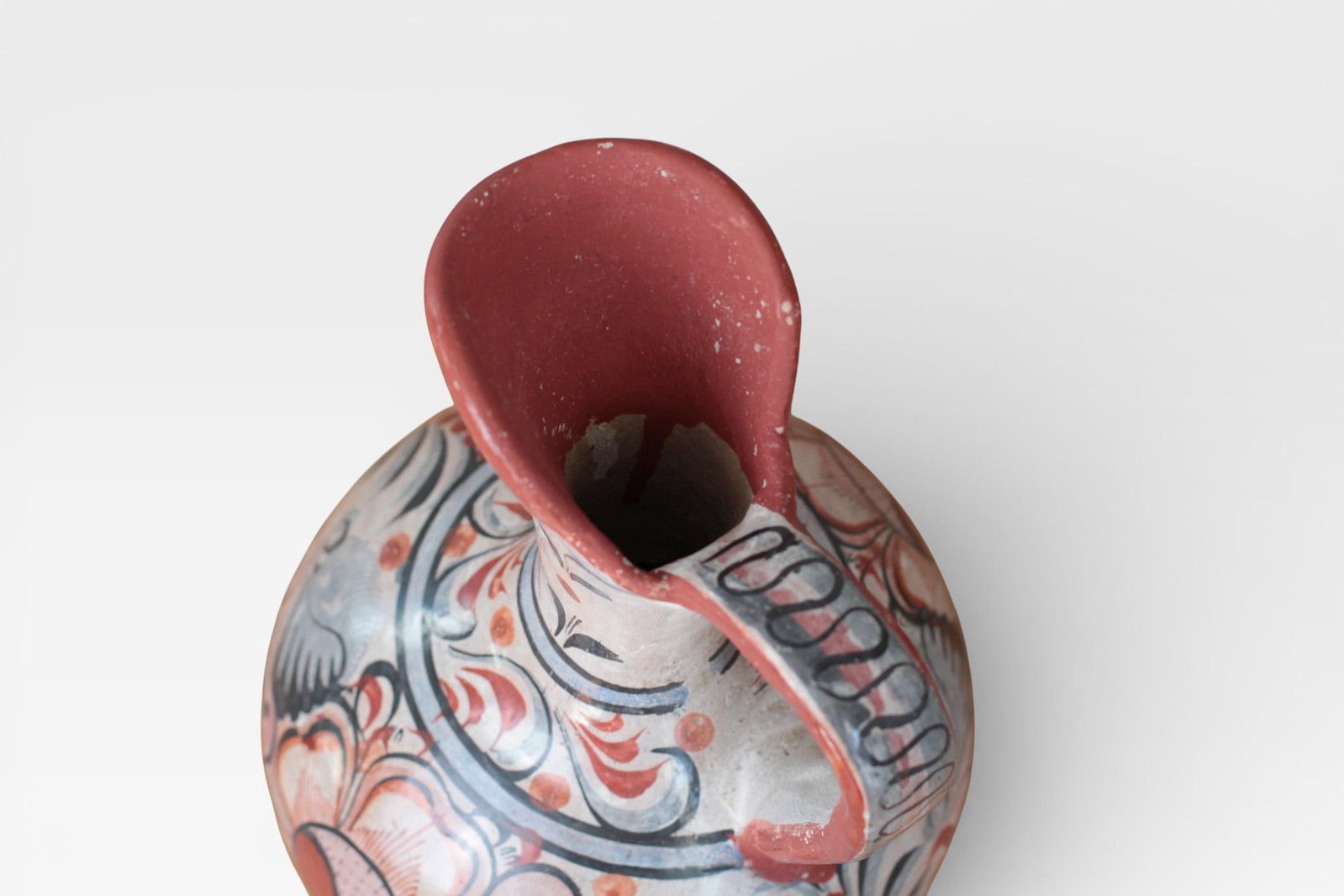 1970s Mexican Tonala Pottery Pitcher With Haindpainted Floral Motifs - 11