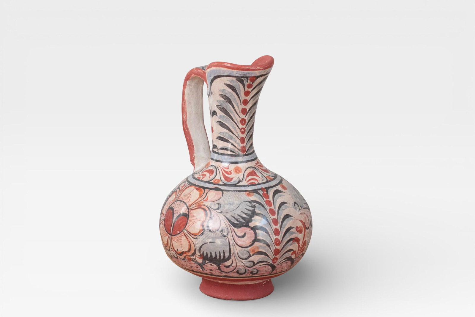 1970s Mexican Tonala Pottery Pitcher With Haindpainted Floral Motifs - 12