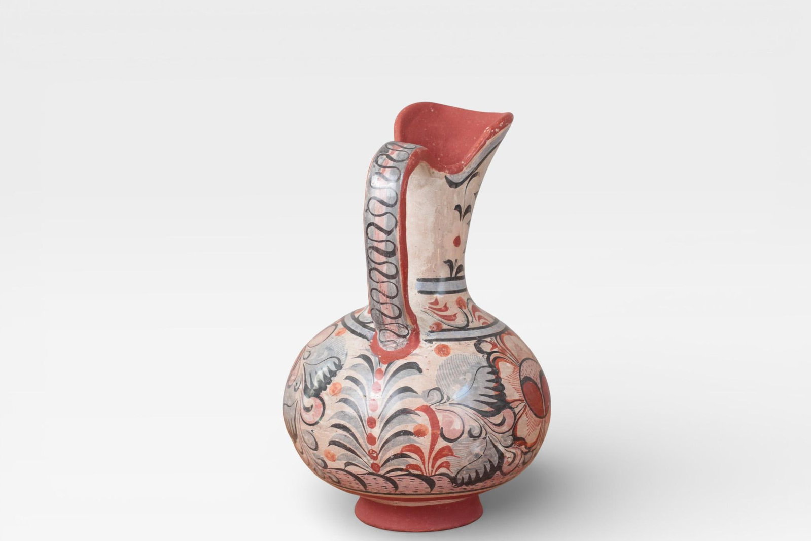 1970s Mexican Tonala Pottery Pitcher With Haindpainted Floral Motifs - 13