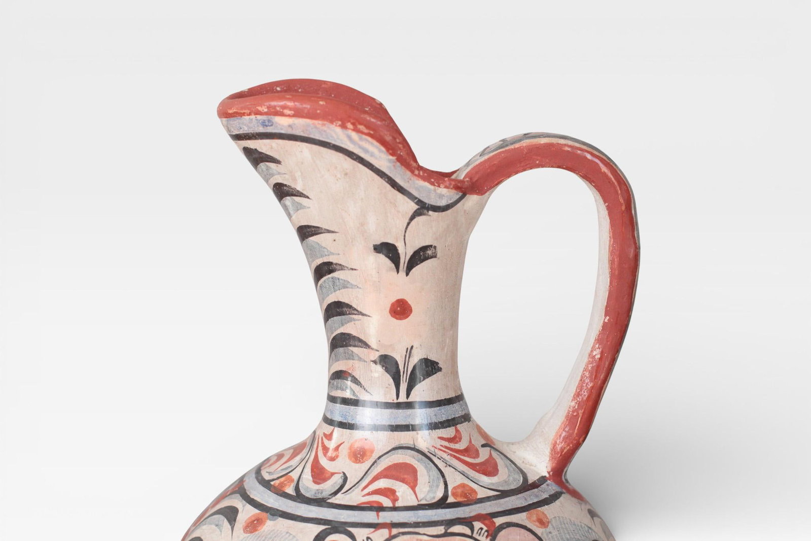 1970s Mexican Tonala Pottery Pitcher With Haindpainted Floral Motifs - 5