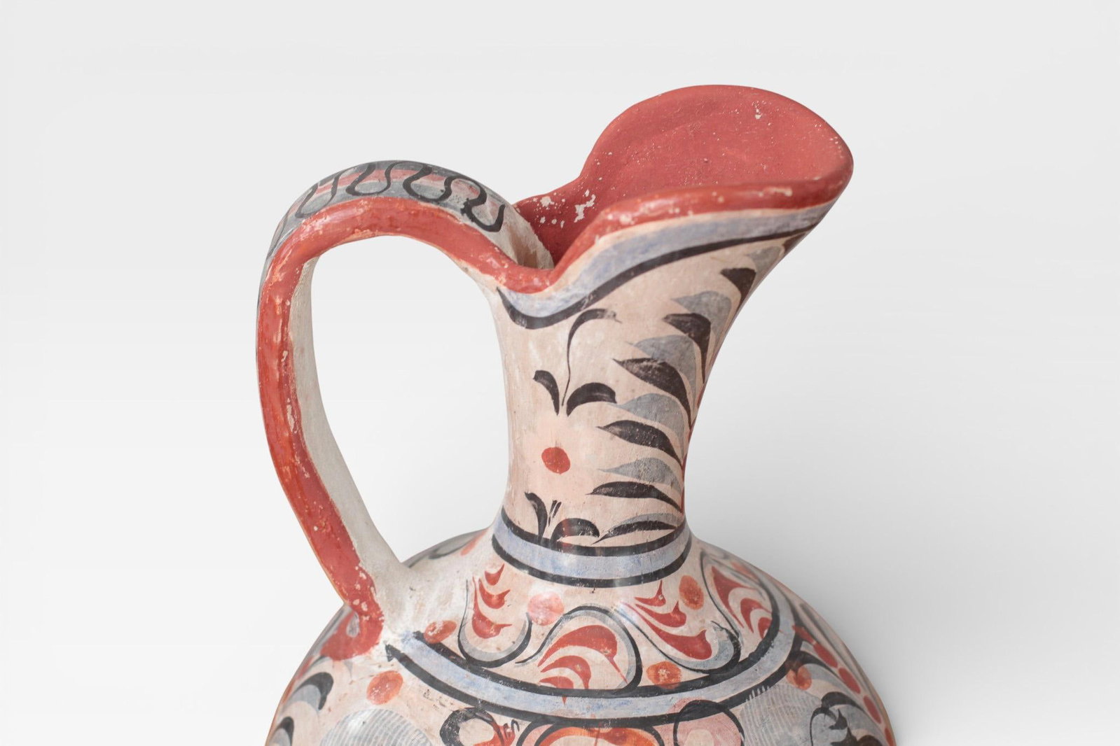 1970s Mexican Tonala Pottery Pitcher With Haindpainted Floral Motifs - 6