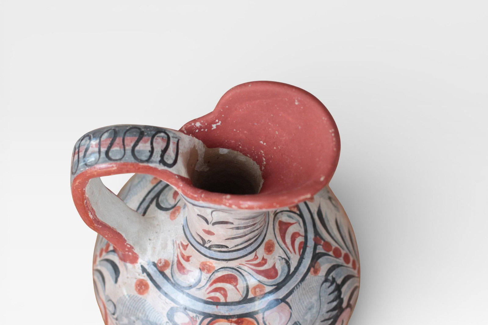 1970s Mexican Tonala Pottery Pitcher With Haindpainted Floral Motifs - 8