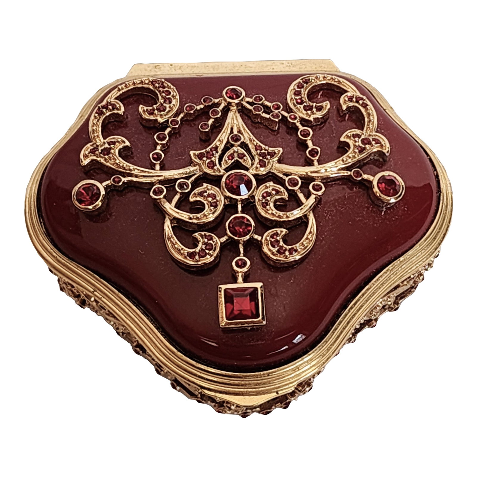 Halcyon Days Enamels 1870's Diamond Bejeweled Necklace Trinket Pill Box Handcrafted by English Artis: Halcyon Days Enamels Trinket Box 1870s Diamond Necklace Bejeweled Design. Vintage piece. Every enamel box is meticulously handcrafted in England by adept craftsmen and skilled artisans using
