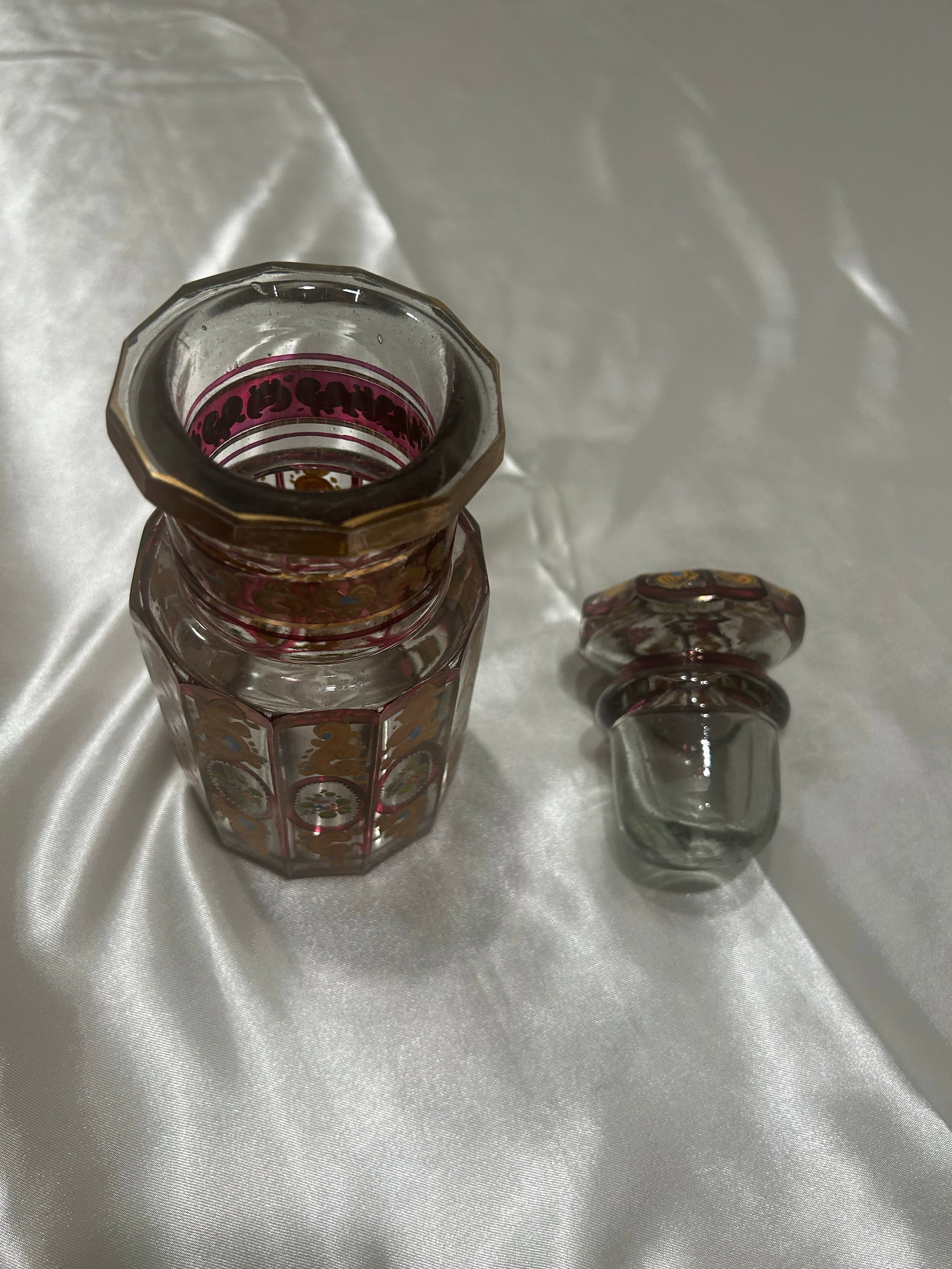 Antique Hand-Painted Bohemian Glass Perfume Bottle - 3