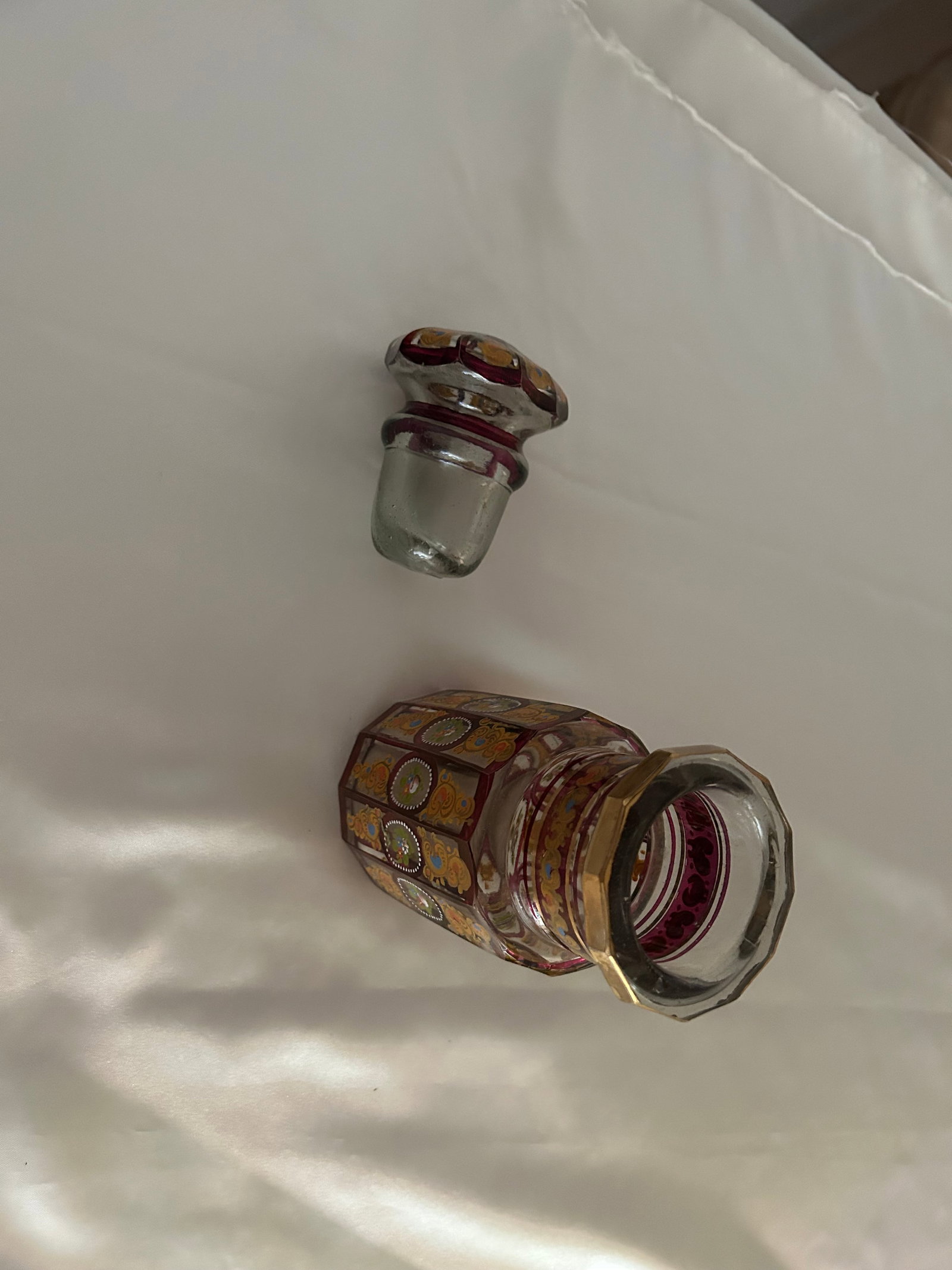 Antique Hand-Painted Bohemian Glass Perfume Bottle - 5