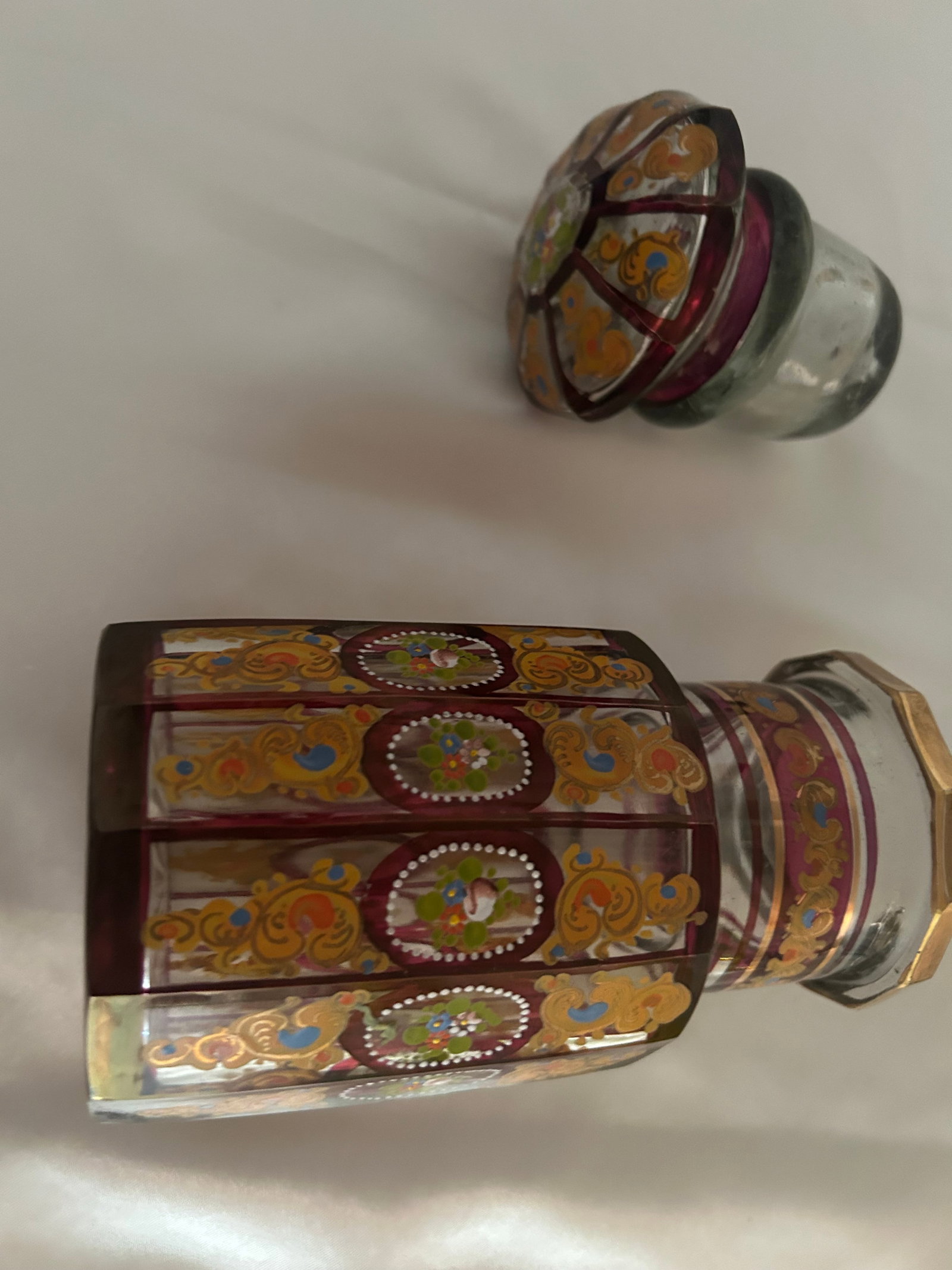 Antique Hand-Painted Bohemian Glass Perfume Bottle - 7