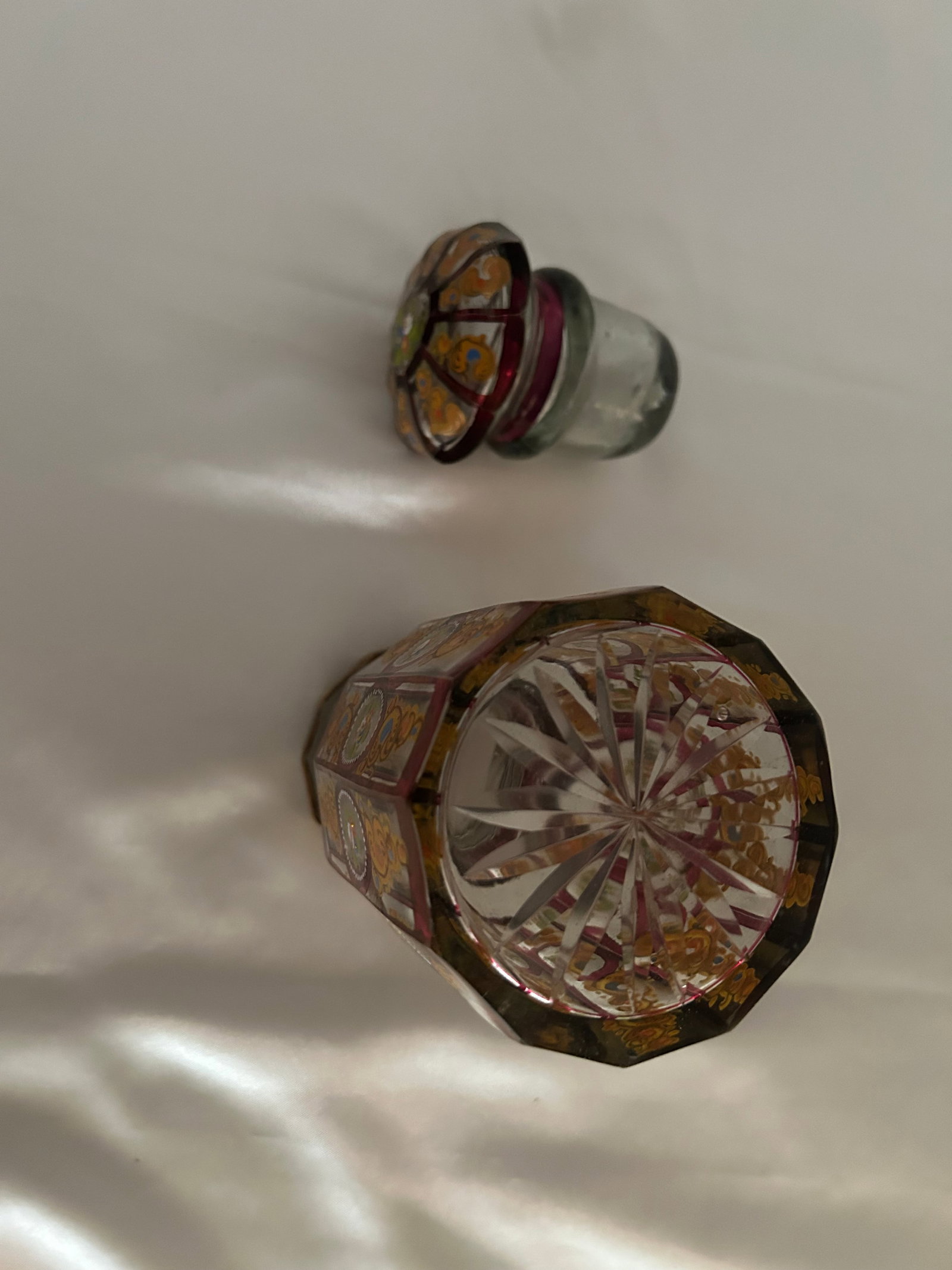 Antique Hand-Painted Bohemian Glass Perfume Bottle - 8