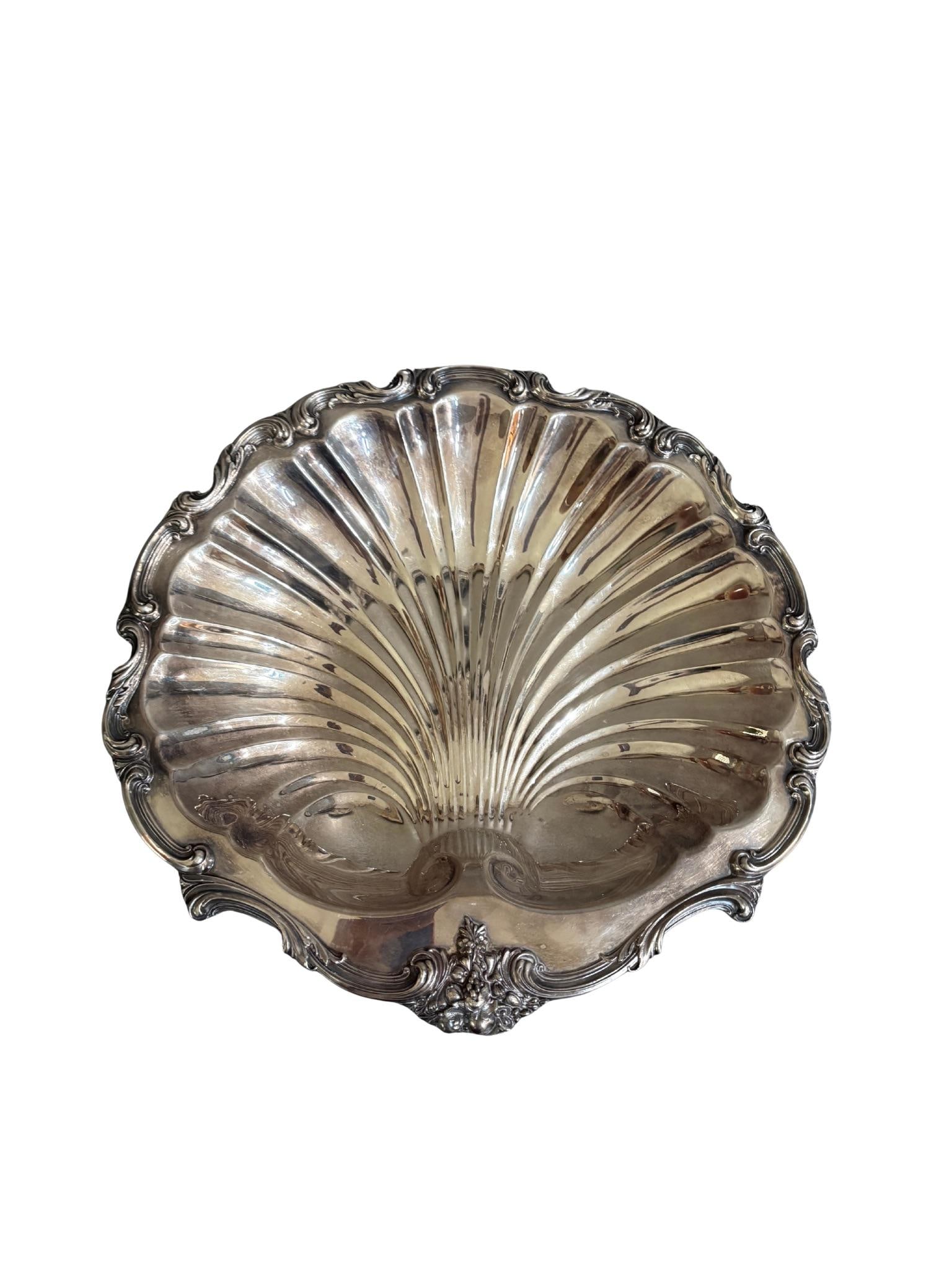 Vintage W & Sb English Regency Style Silver Plated Large Scallop Clam Shell Serving Dish - 12
