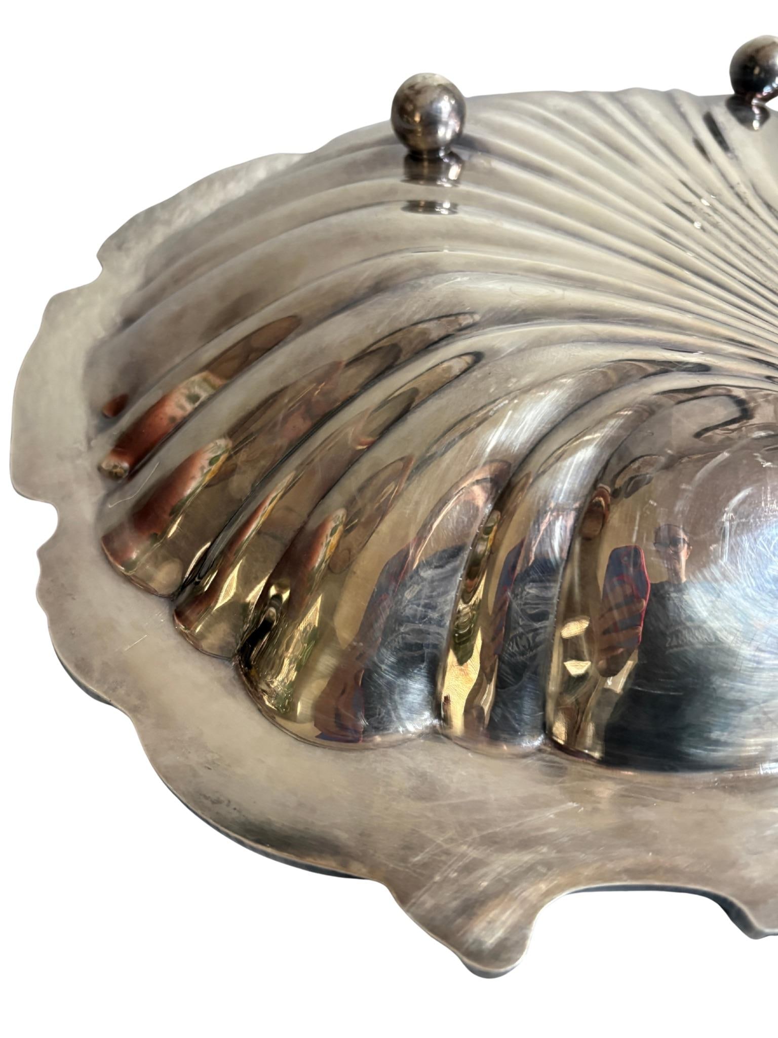 Vintage W & Sb English Regency Style Silver Plated Large Scallop Clam Shell Serving Dish - 3