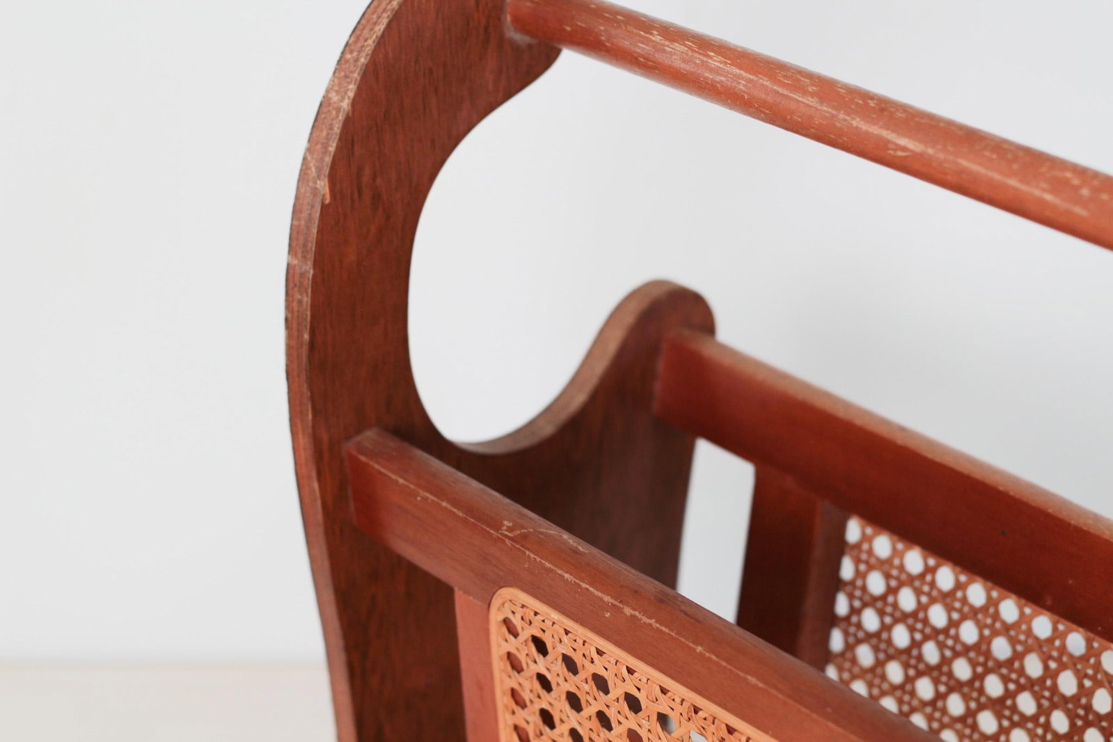 1970s Mid-Century Wood and Cane Magazine Rack - 11