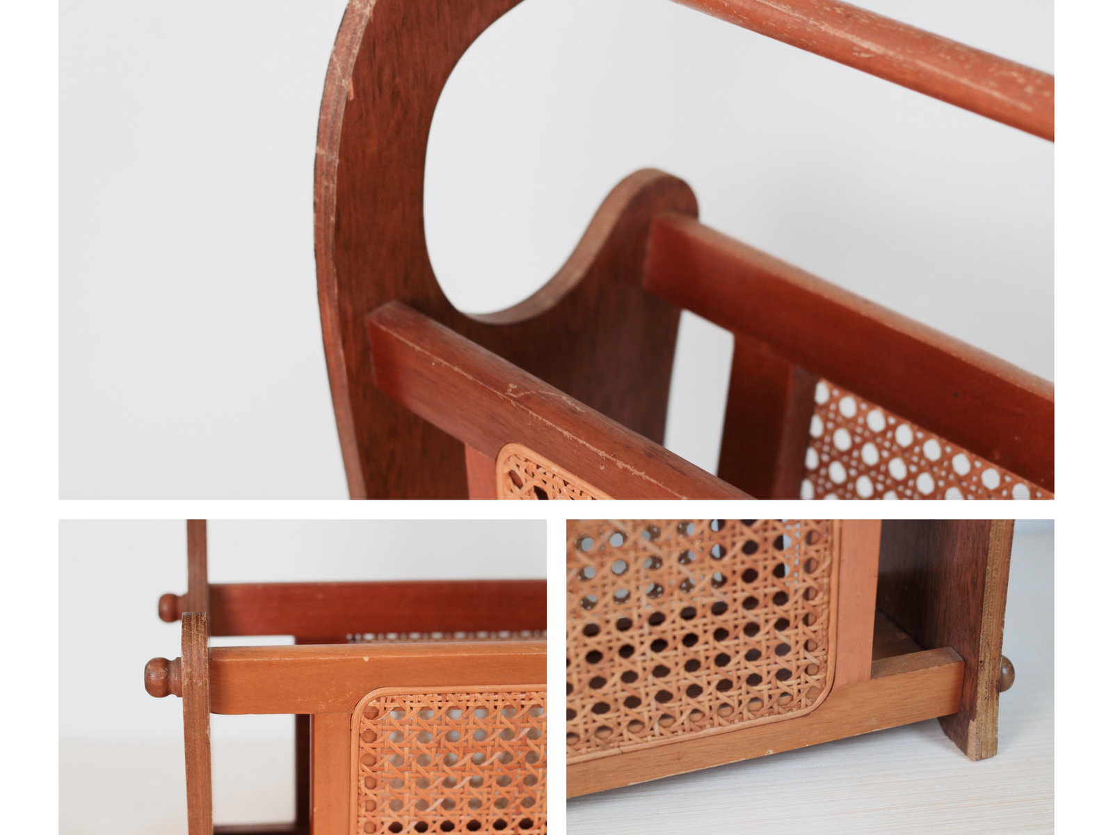1970s Mid-Century Wood and Cane Magazine Rack - 12