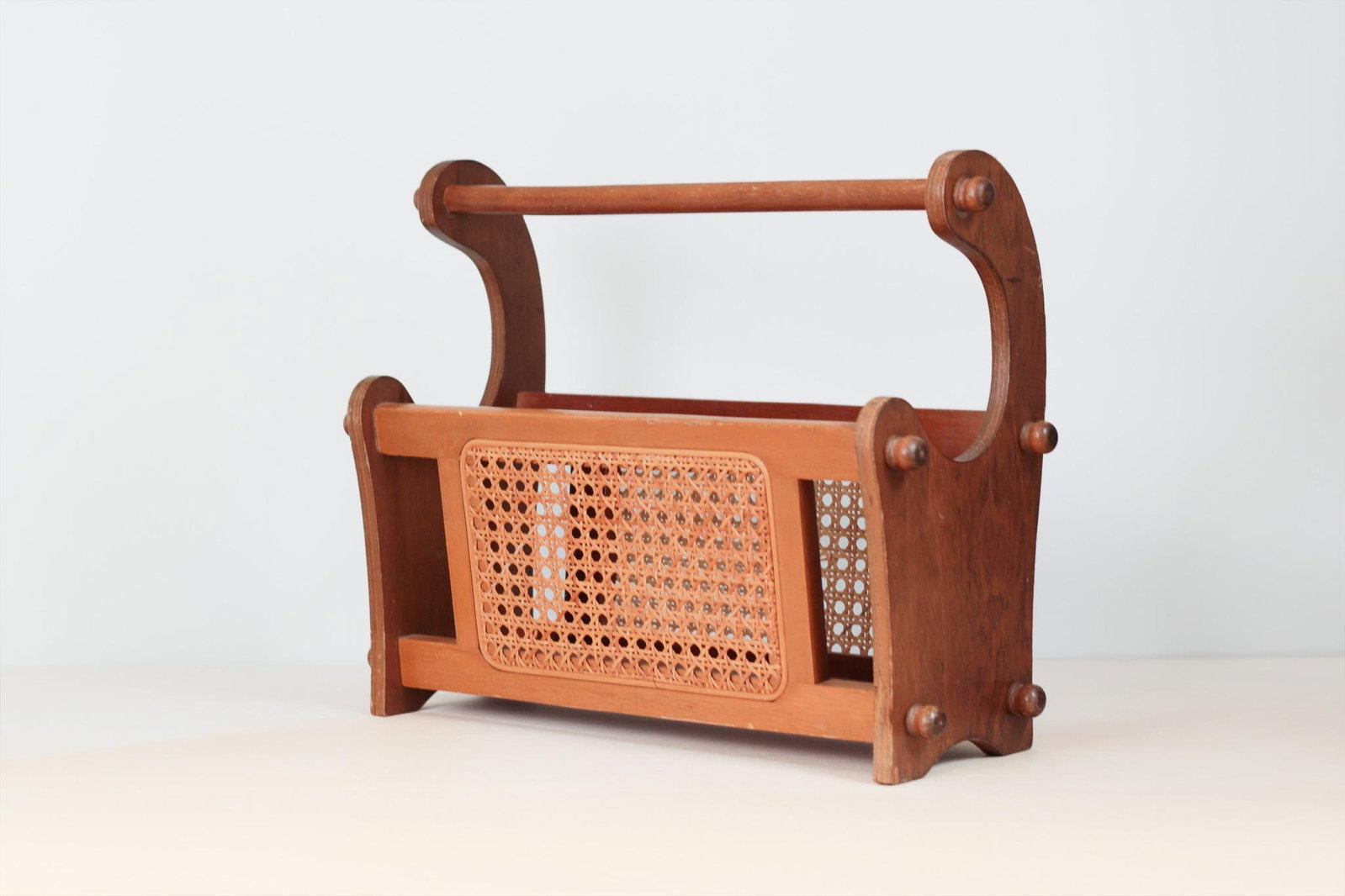 1970s Mid-Century Wood and Cane Magazine Rack - 5