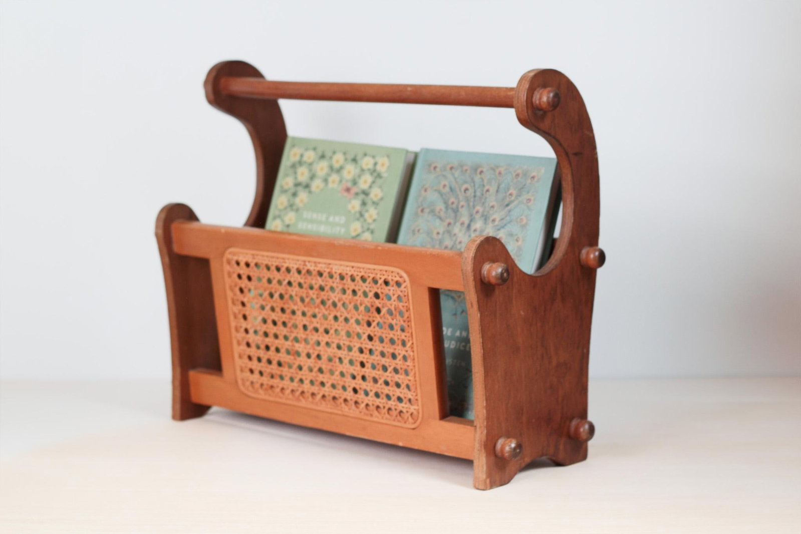 1970s Mid-Century Wood and Cane Magazine Rack - 7