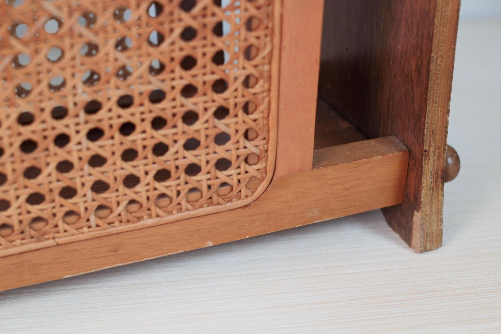 1970s Mid-Century Wood and Cane Magazine Rack - 9