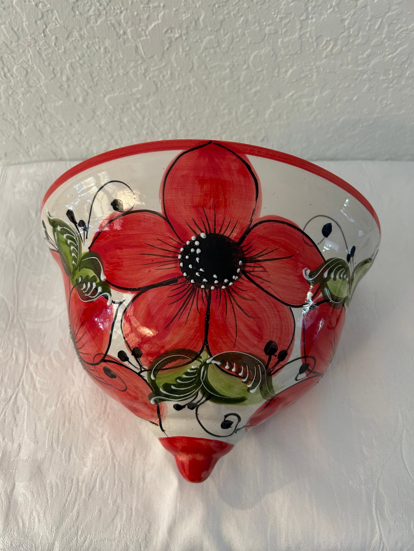 Vintage Mexican Pottery Floral Wall Planter - 3