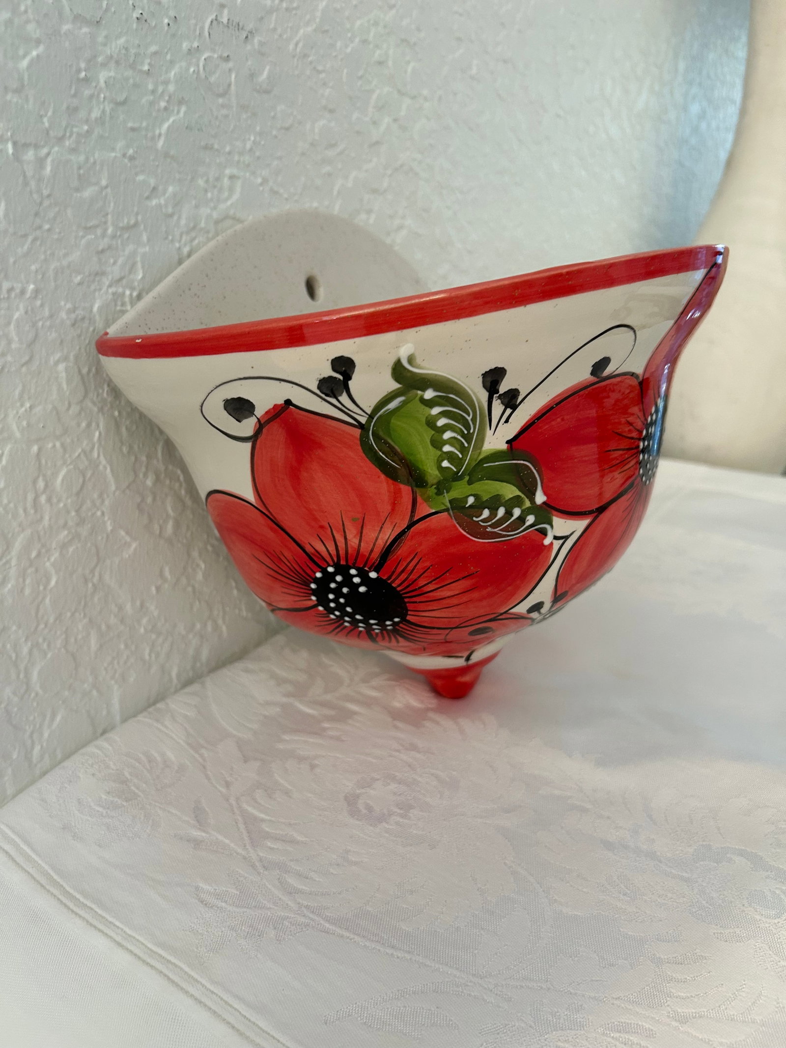 Vintage Mexican Pottery Floral Wall Planter - 4