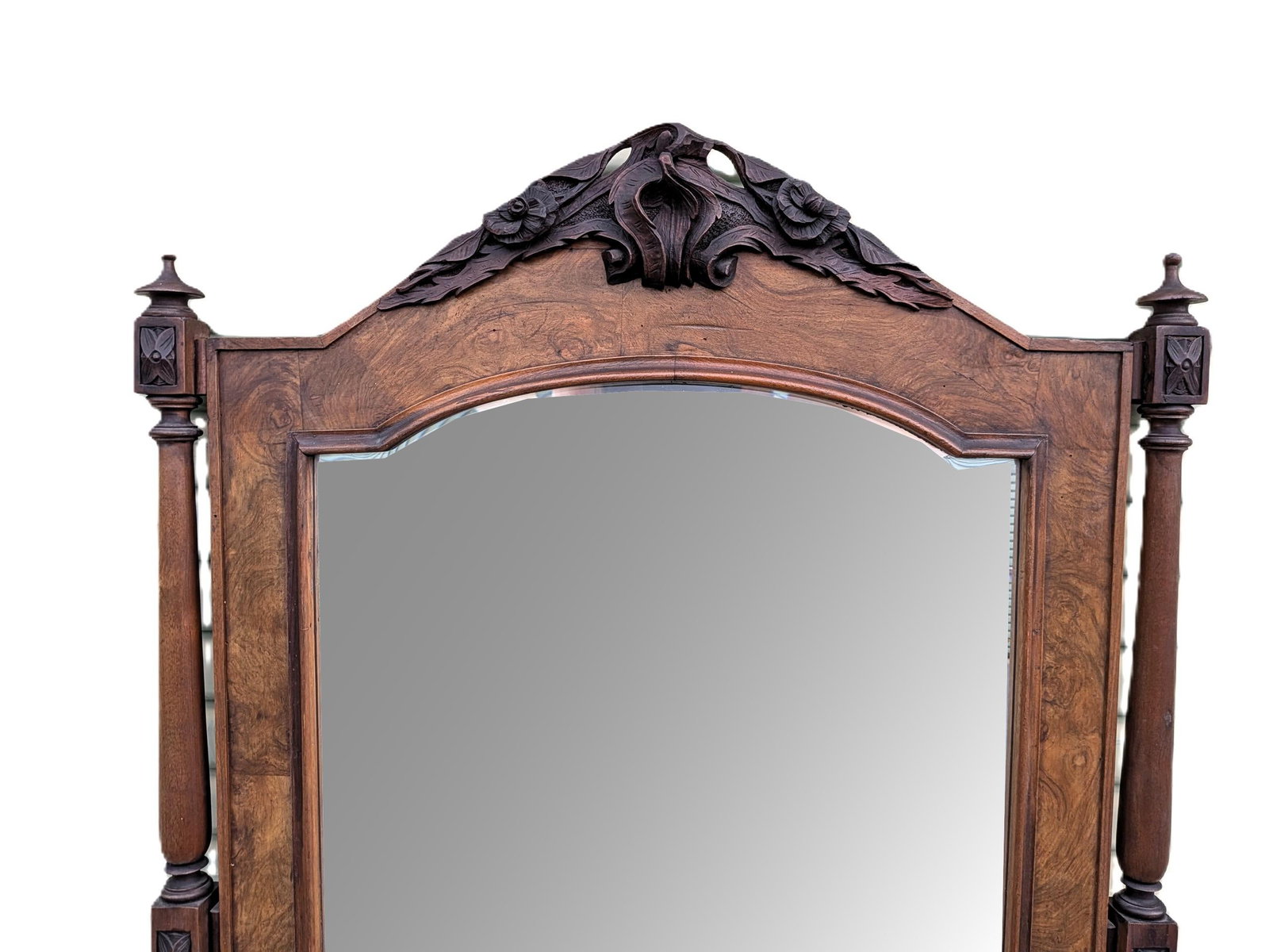 Antique Rococo Revival Crested Carved Oak Wall Mirrior - 2
