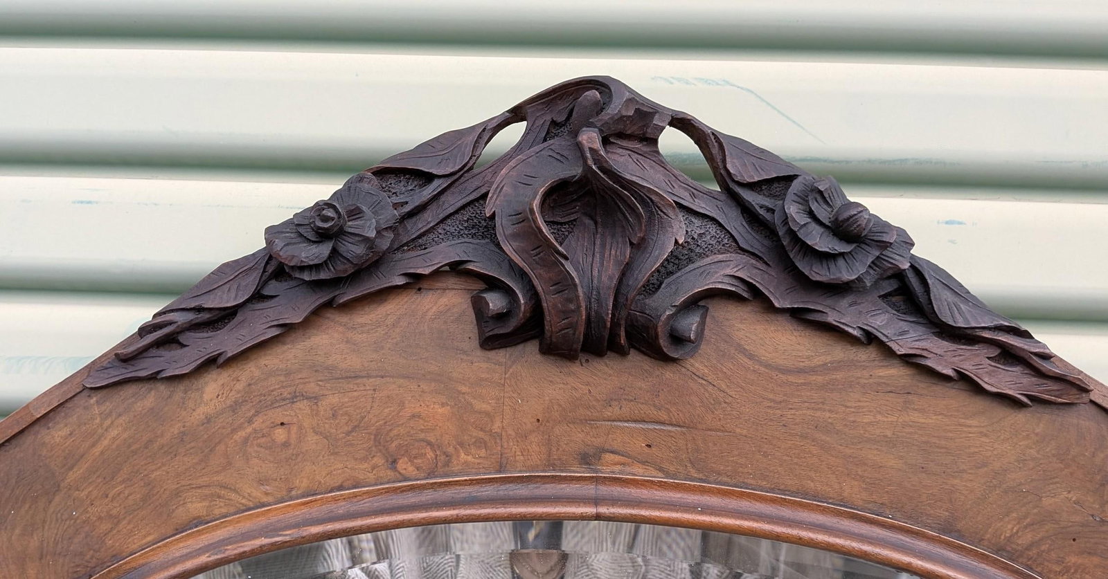Antique Rococo Revival Crested Carved Oak Wall Mirrior - 3