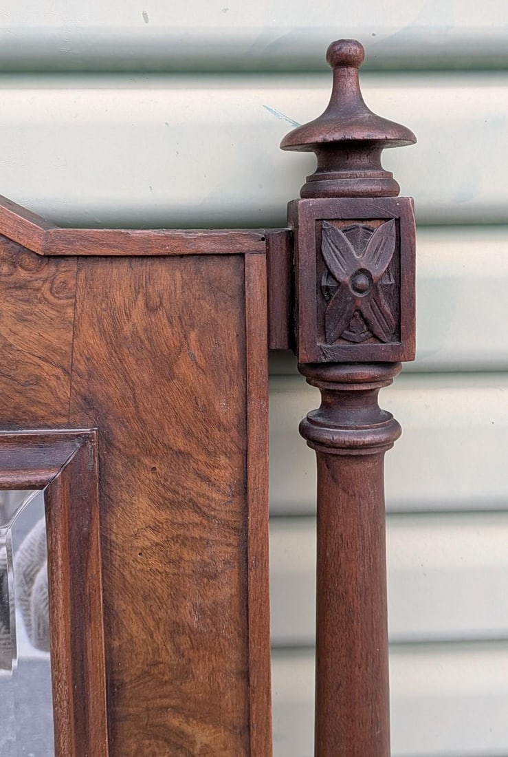 Antique Rococo Revival Crested Carved Oak Wall Mirrior - 4