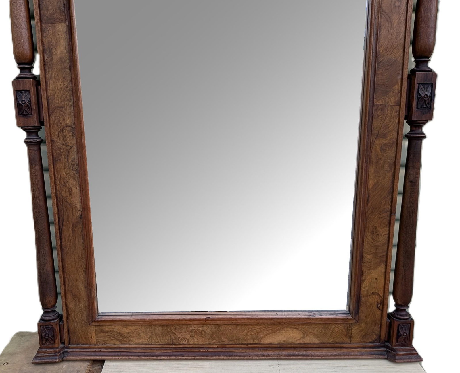 Antique Rococo Revival Crested Carved Oak Wall Mirrior - 7