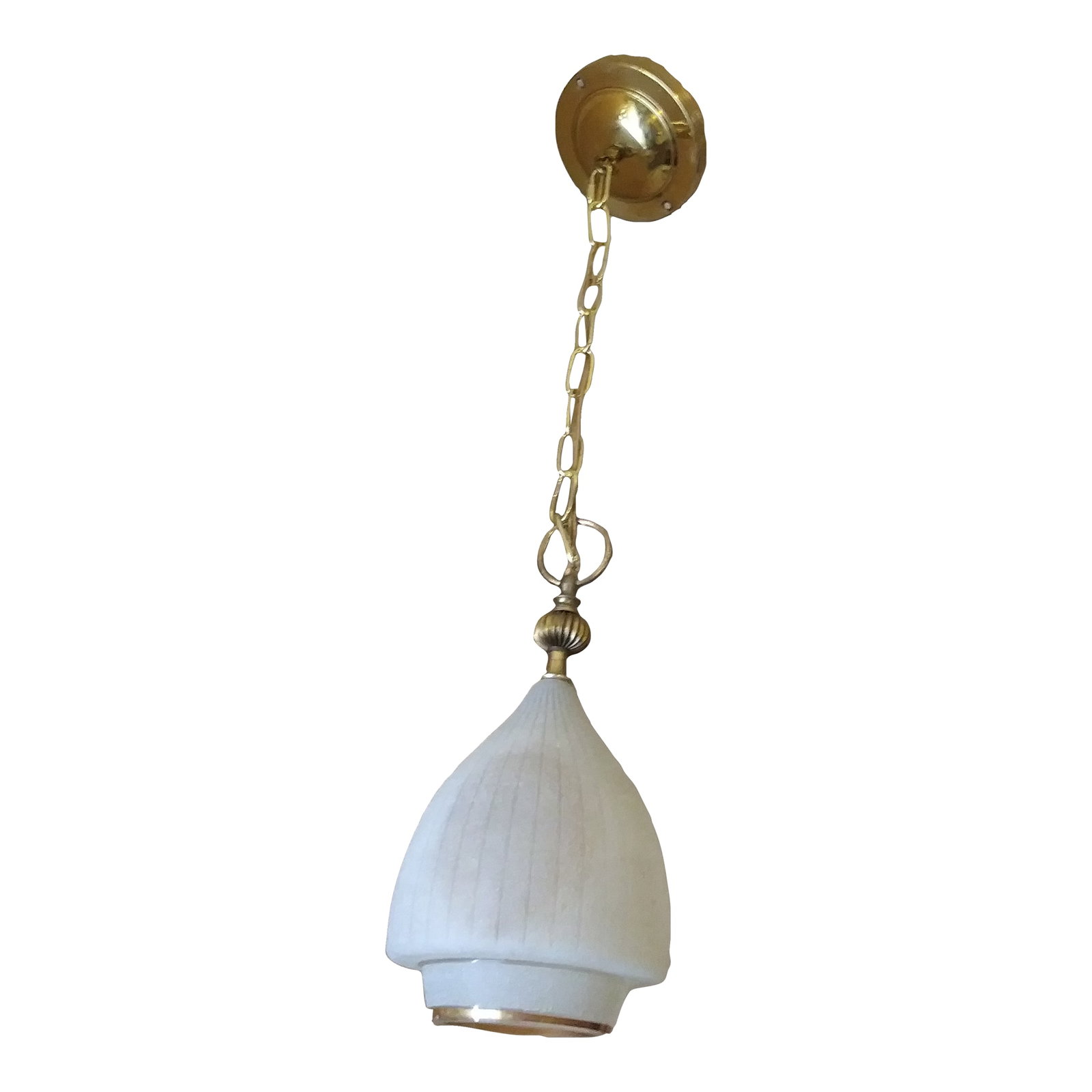 1950s Mid Century Modern Textured Ribbed Italian Ceiling Pendant Light: This is a mid century modern, 1950s, ribbed dome-like Italian Seguso Vetri d'Arte or d'Arte style Murano glass pendant light featuring scavo textured and ribbed glass with gilding. It works great and