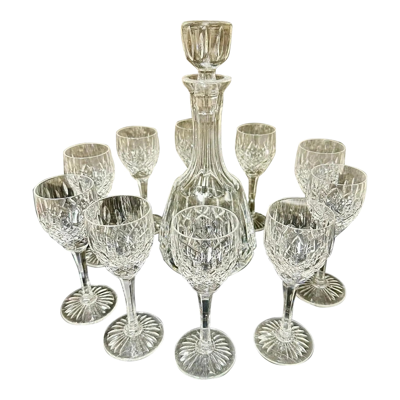 Late 20th Century Atlantis Crystal Ships Decanter and 10 Wine Glasses Made in Portugal- Set of 10 (1 of 10)