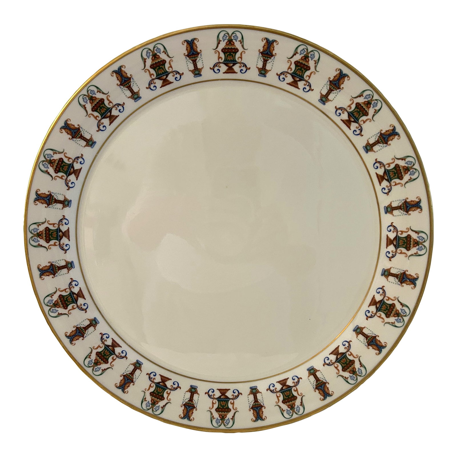 1980s Lenox Lido Serving Platter: Lovely large bone China serving platter in Lenox's "Lido" pattern with 24K gold accents. Would also be perfect for use as a cake plate. Condition: Alterations: Original Condition Unaltered
