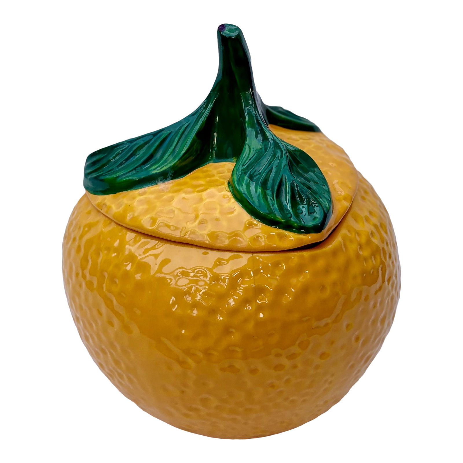 Mid 20th Century McCoy Citrus Chic California Orange Shaped Ceramic Cookie Jar: Want to add a little vitamin C-hic to your life? Then this 1960's Orange shaped cookie jar is just what you need! The rounded body of the orange even has a dimensional surface that visually